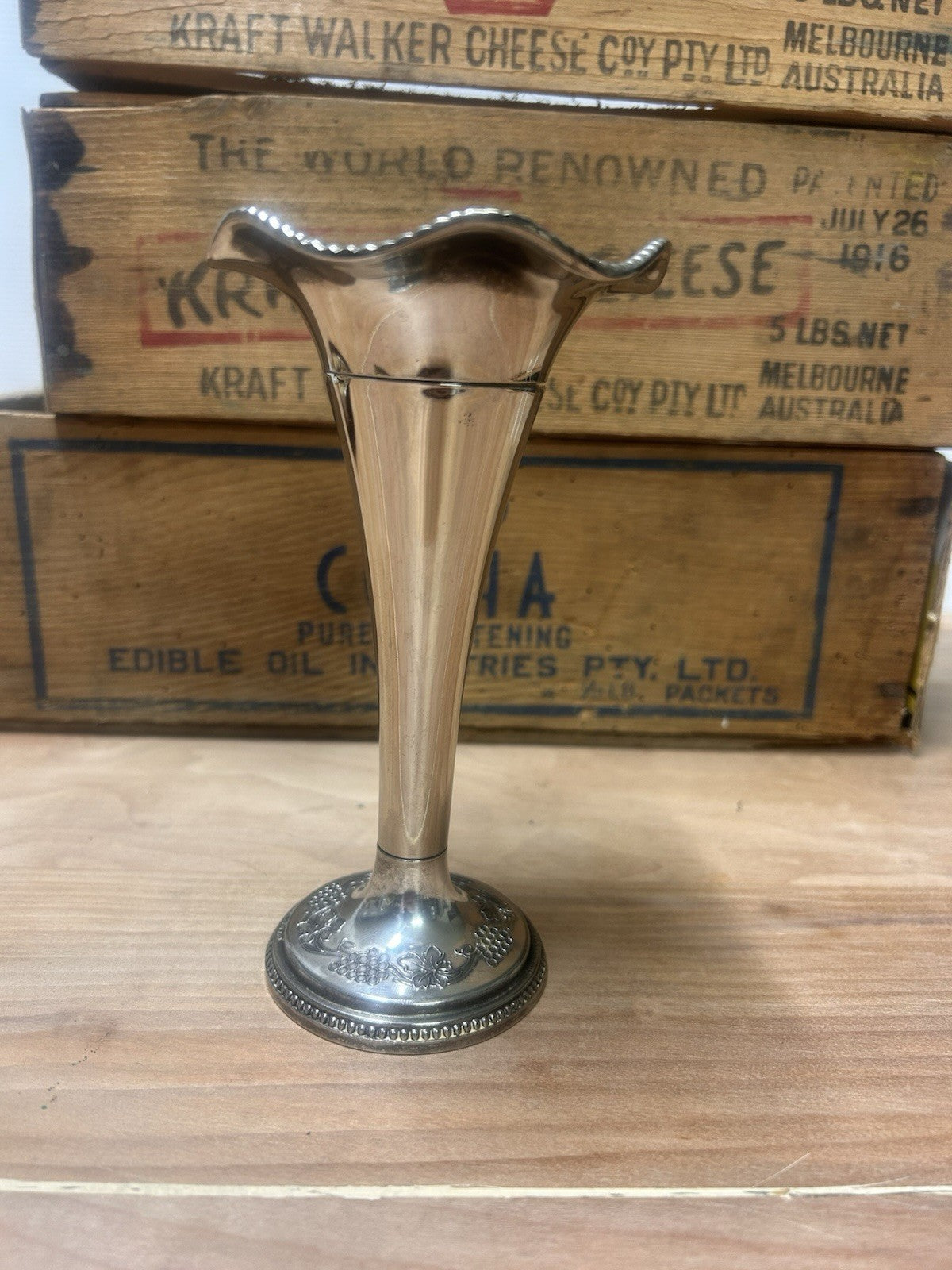 Vintage Silver Plated Bud Vase Art Deco Nouveau Style 12cm Fluted Rim