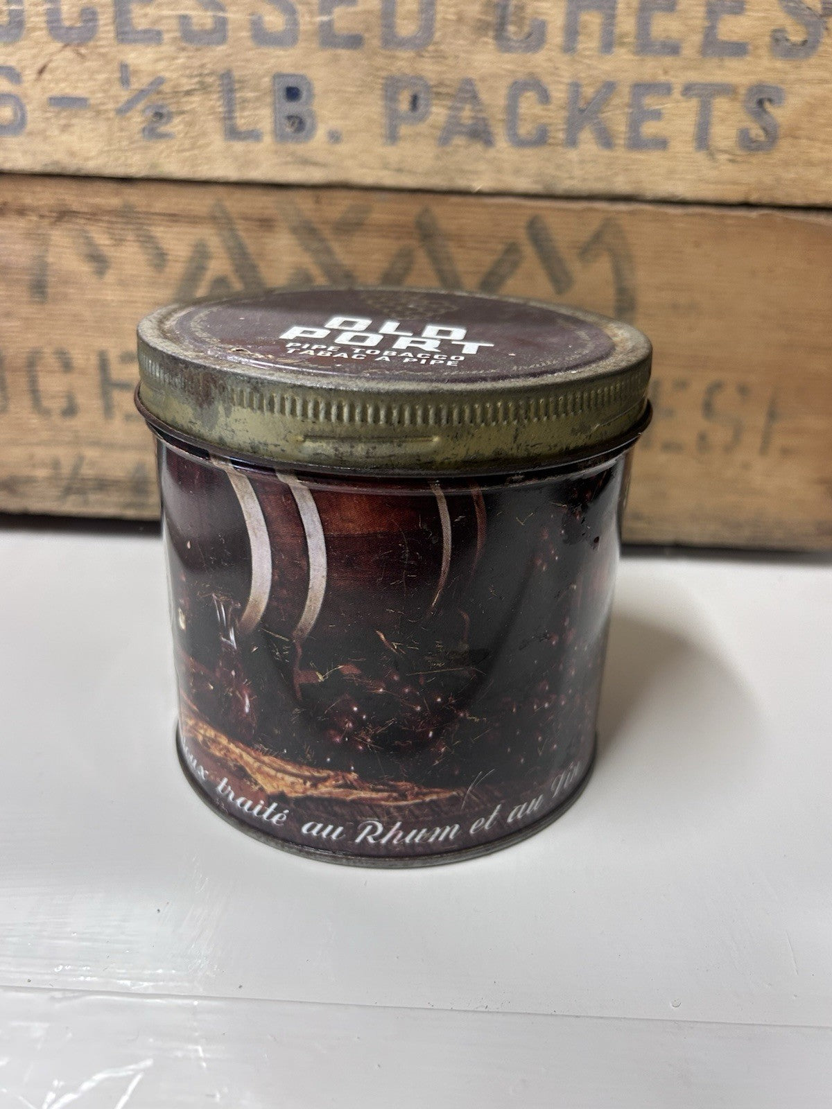 Vintage Old Port Pipe Tobacco Tin 250g – Canada 1960s – Bilingual Tobacciana