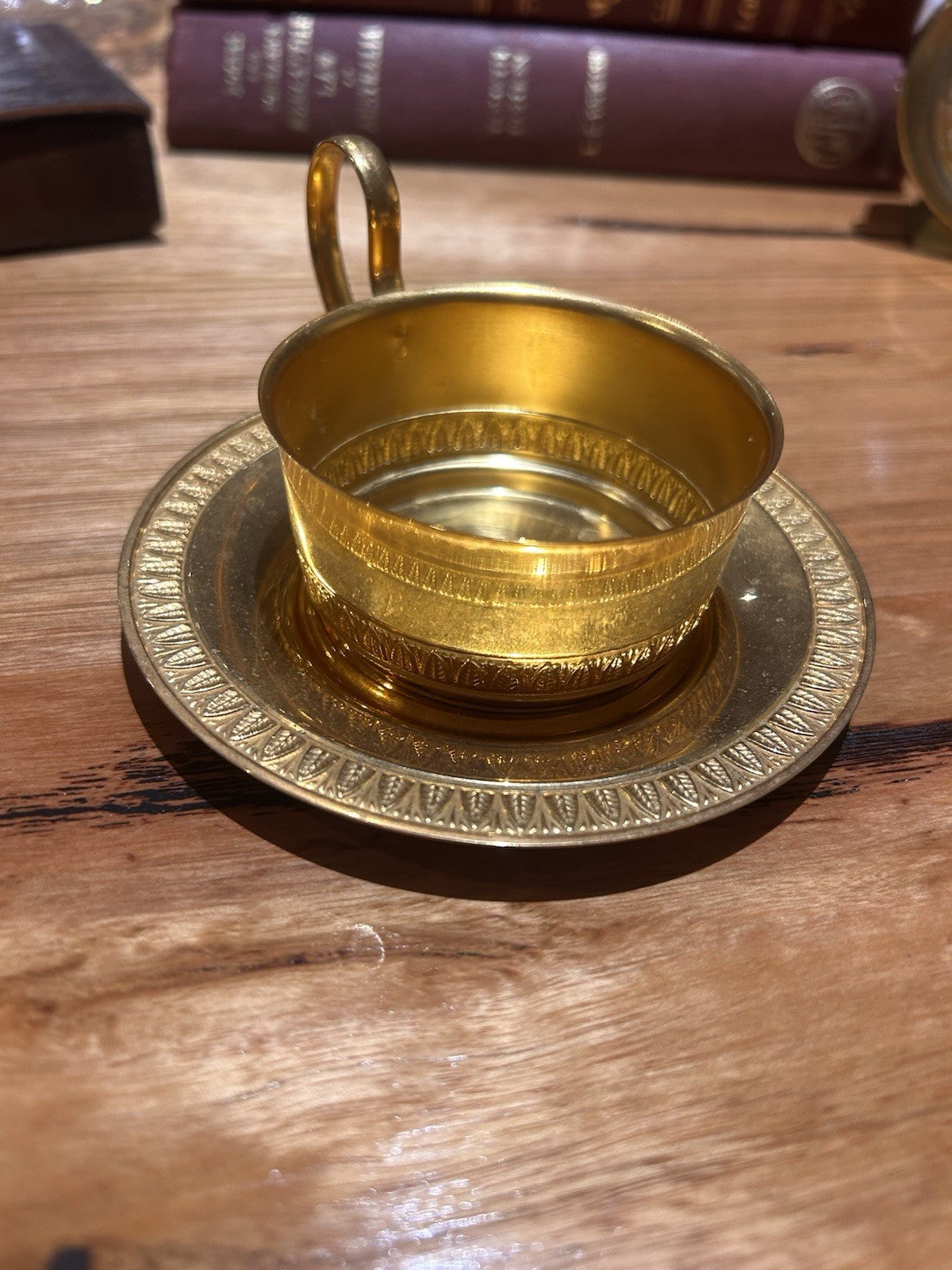 Vintage Gold Tone Aluminium Espresso Cups & Saucers Set 4 Retro Coffee