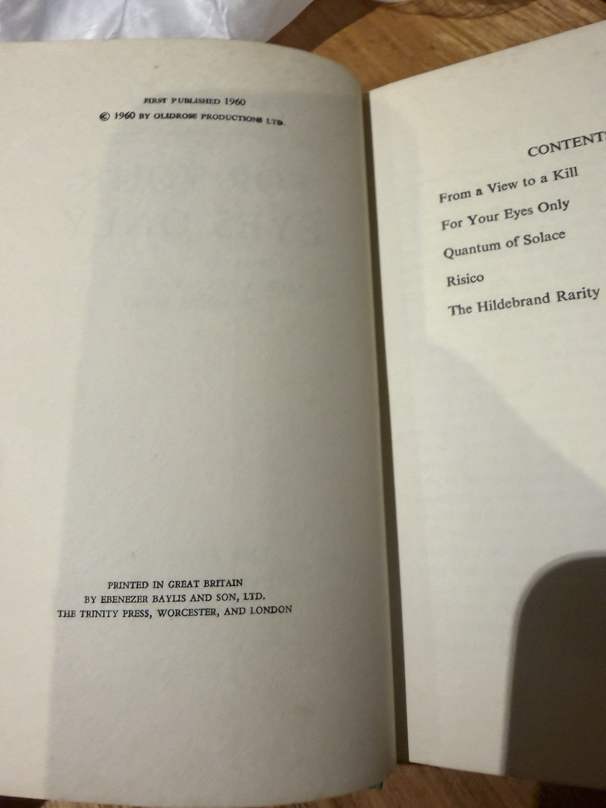 Ian Fleming For Your Eyes Only 1960 Book Club HC DJ James Bond 007 1st Thus
