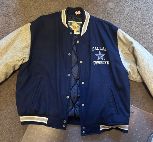 Vintage 1990s NFL Dallas Cowboys Varsity Jacket Adult XLarge Navy/Grey Wool