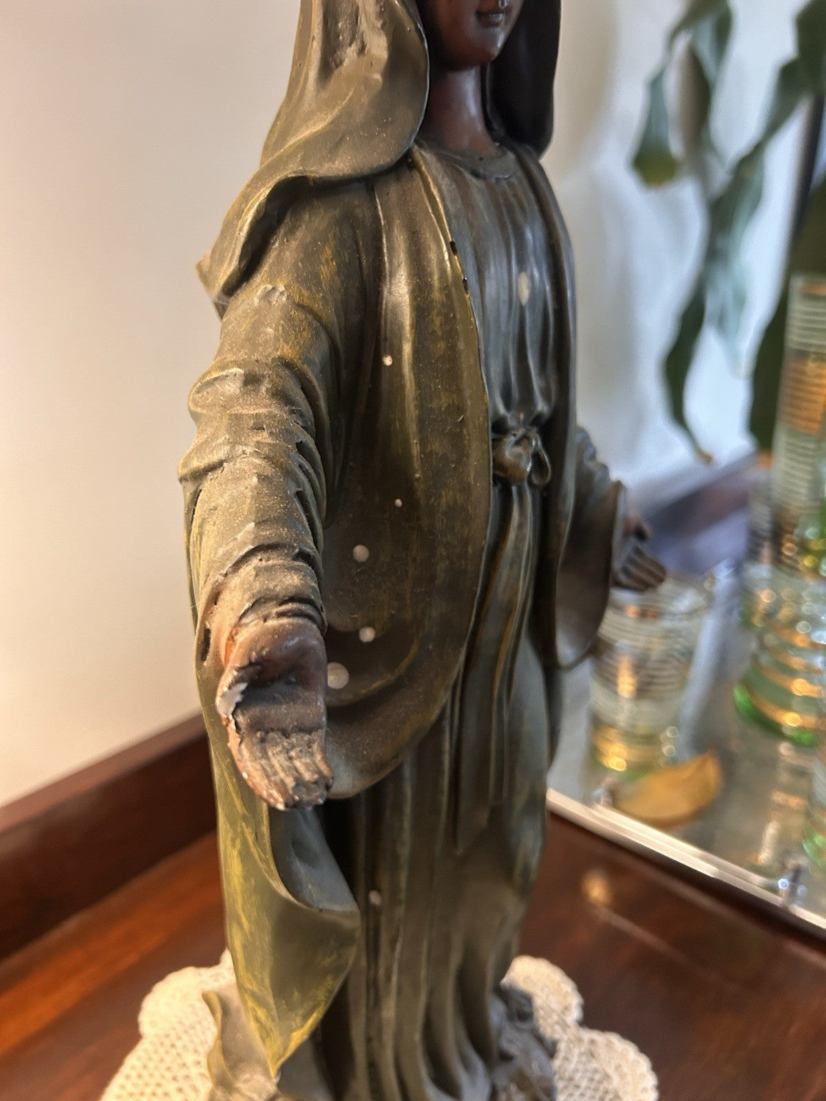 Vintage 1950s Virgin Mary Chalkware Statue Madonna 41cm Religious Figurine