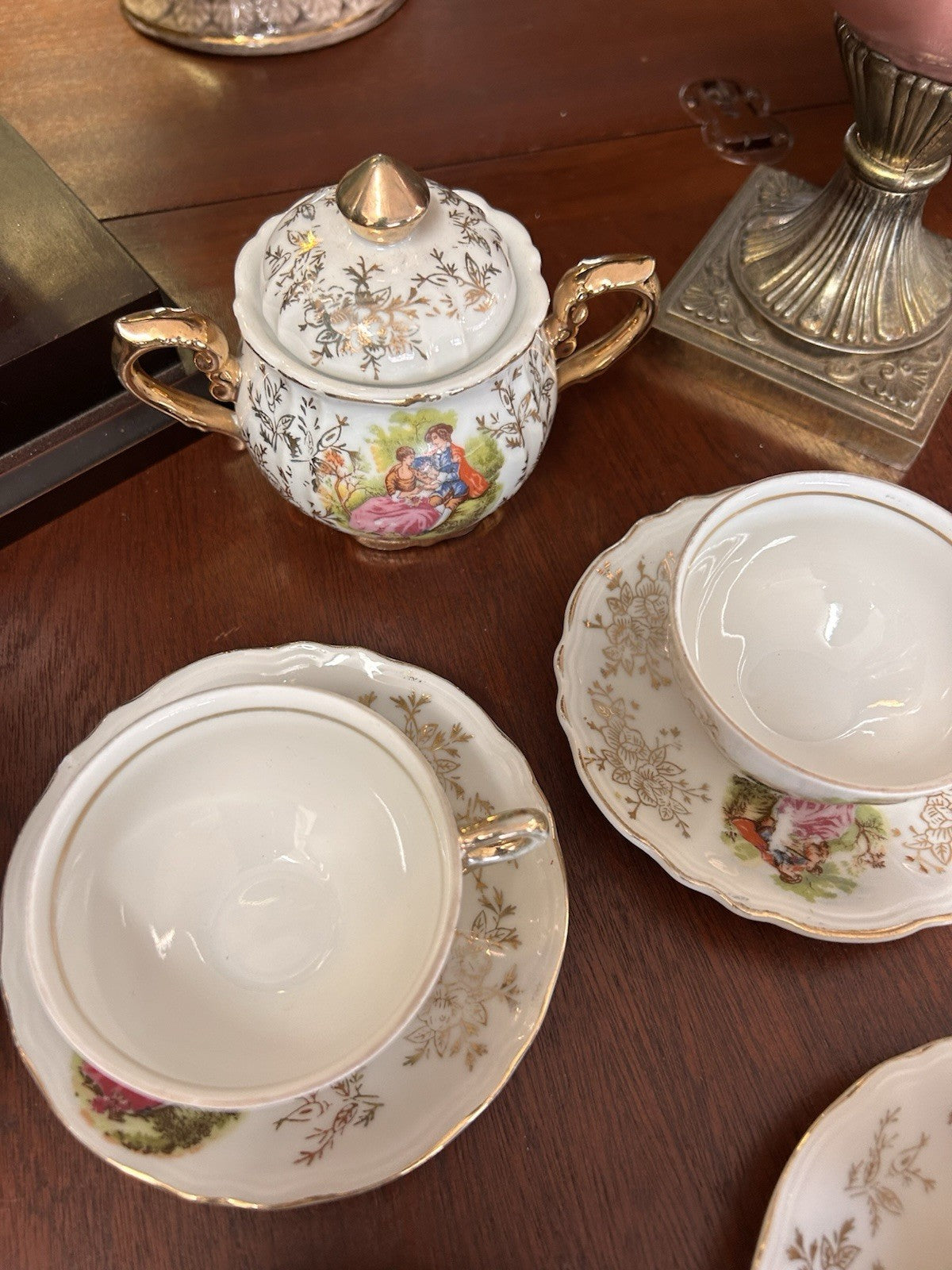 Merry AGC Rosy China Japan Vintage Tea Set 7 Cups Saucers Teapot Sugar