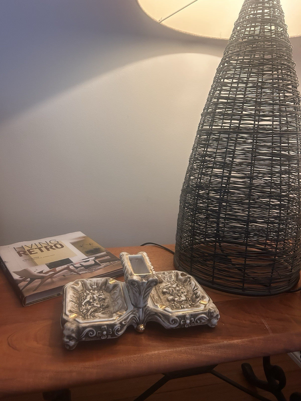 R Capodimonte Large Porcelain Smoking Desk Set Cherubs Italy c1950s