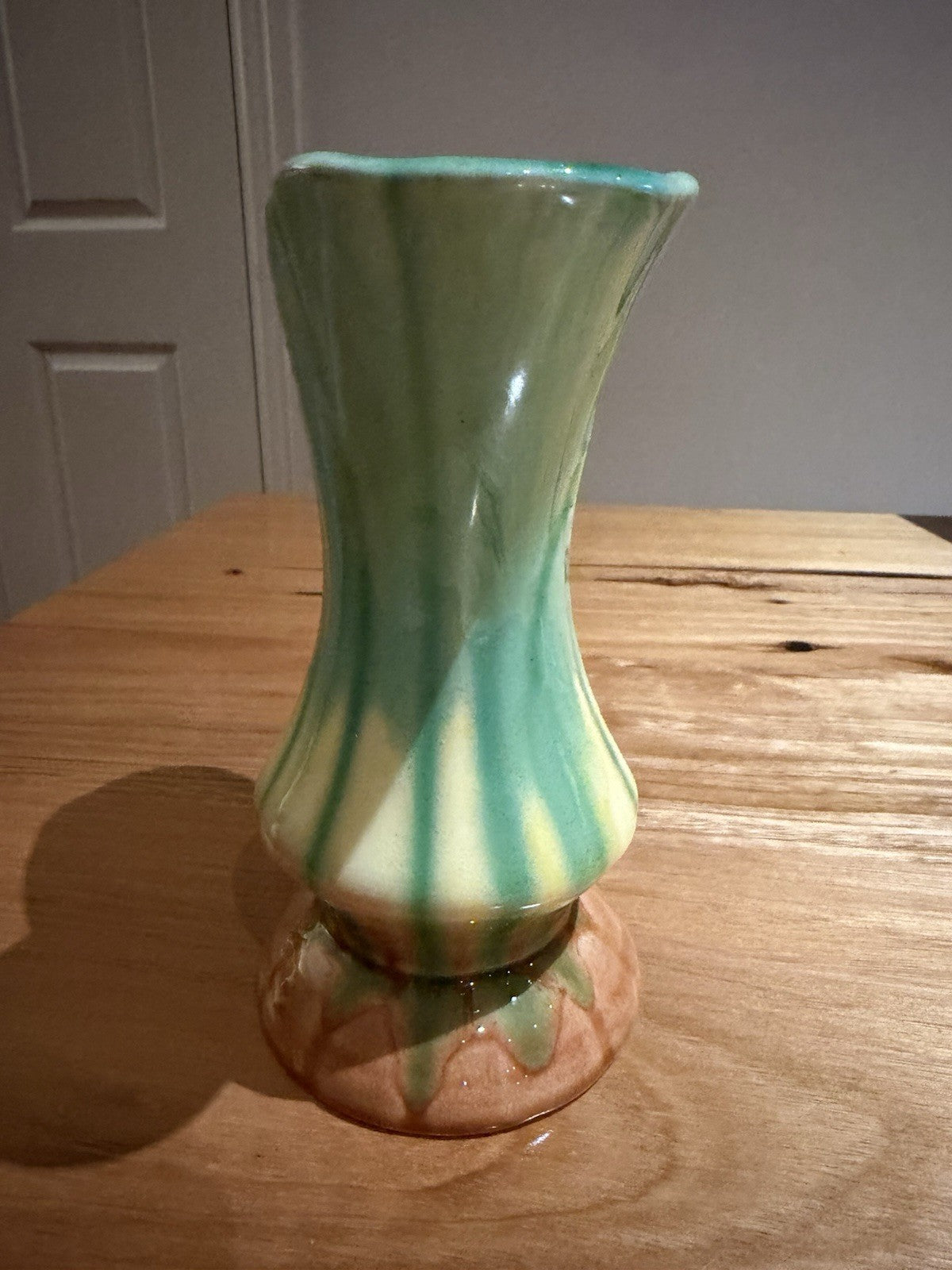Diana Pottery Art Deco Vase Green Drip Glaze 19cm Vintage Australia