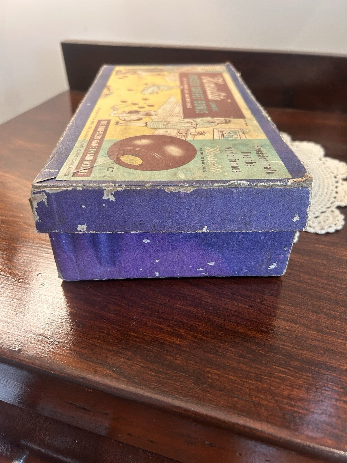 Vintage c1950s Henselite Junior Biassed Carpet Bowls Complete Set, Jack & Rules