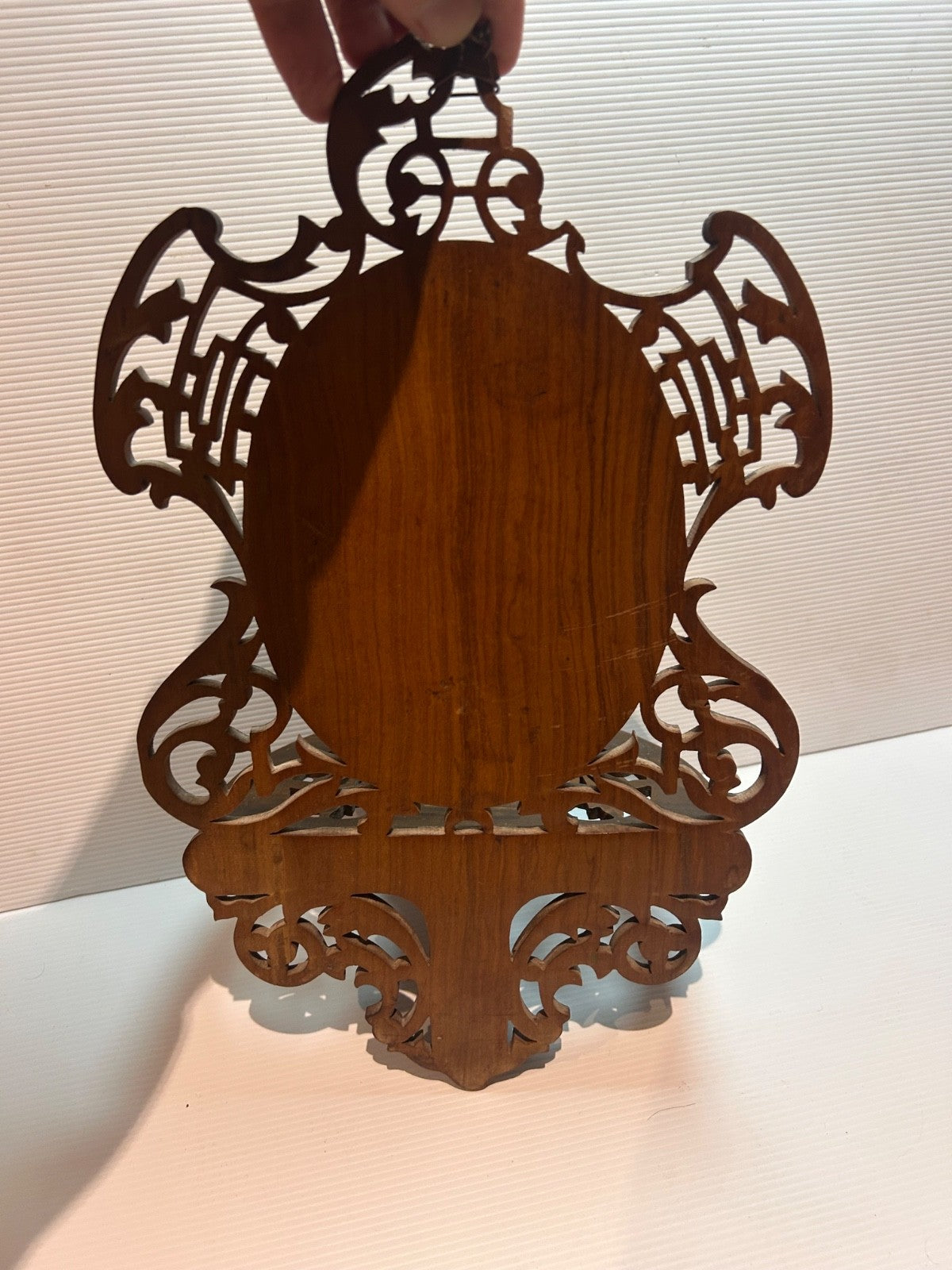 Antique Victorian Fretwork Wall Shelf with Painted Figure c.1890s