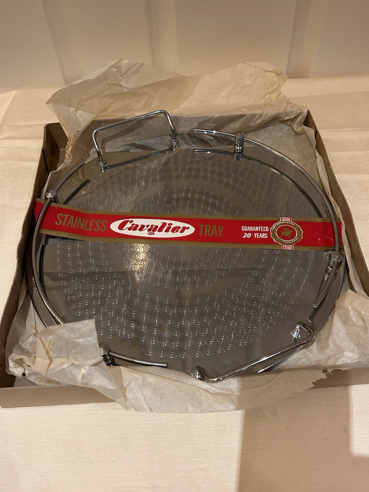 Vintage Cavalier Stainless Steel Serving Tray Model 1414 Boxed Retro