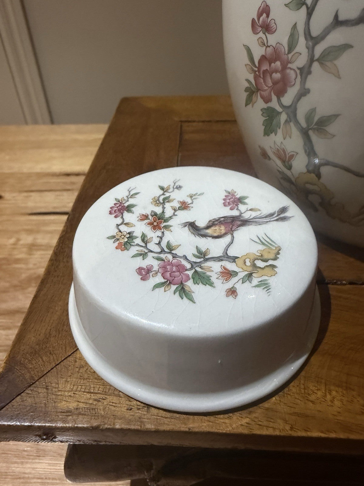 Burleigh Ironstone Ginger Jar & Lid Oriental Bird Floral Staffordshire England
