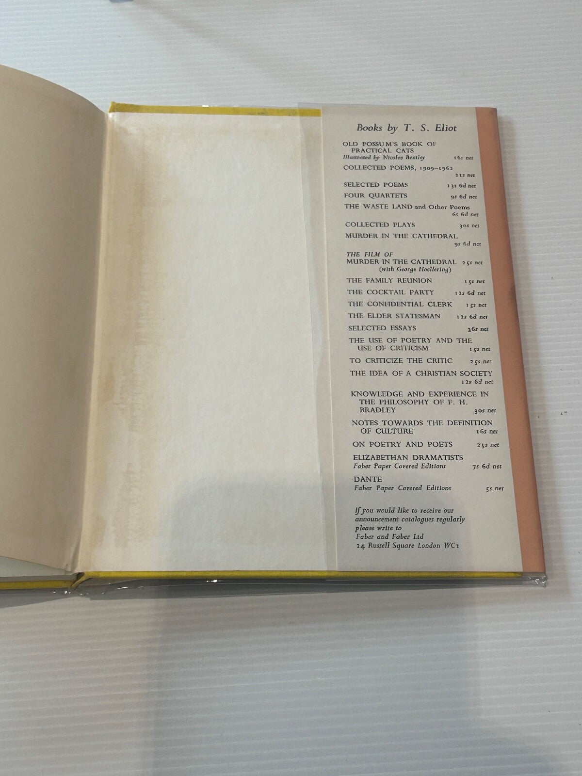 T.S. ELIOT, THOMAS STEARNS ELIOT Old Possum's Book of Practical Cats