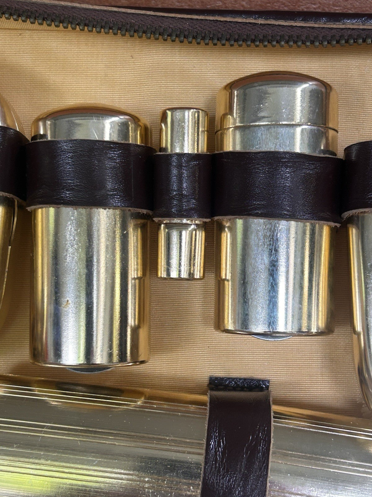 Vintage Gentleman’s Travel Grooming Set 1950s Brown Leather Shaving Kit