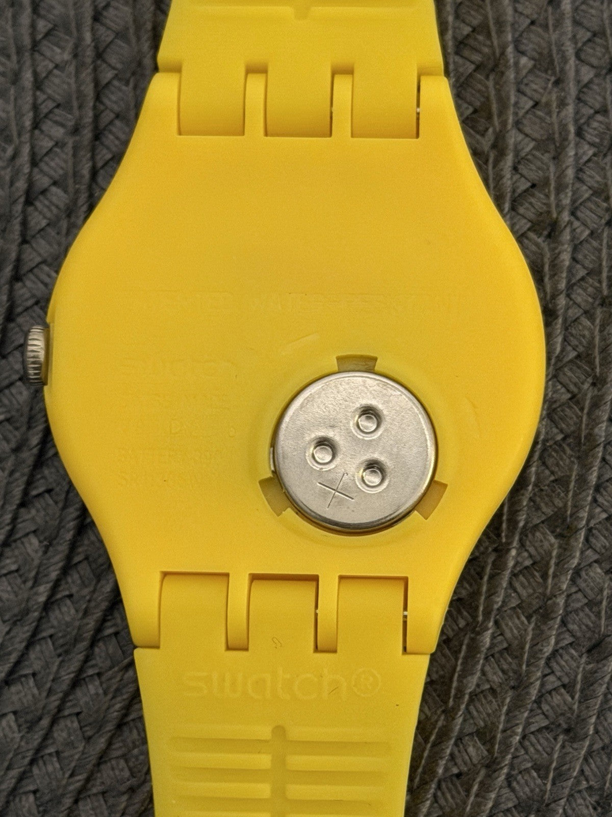 Swatch SUOJ702 Sunlight Yellow Rainbow Strap Swiss Watch Day Date Working