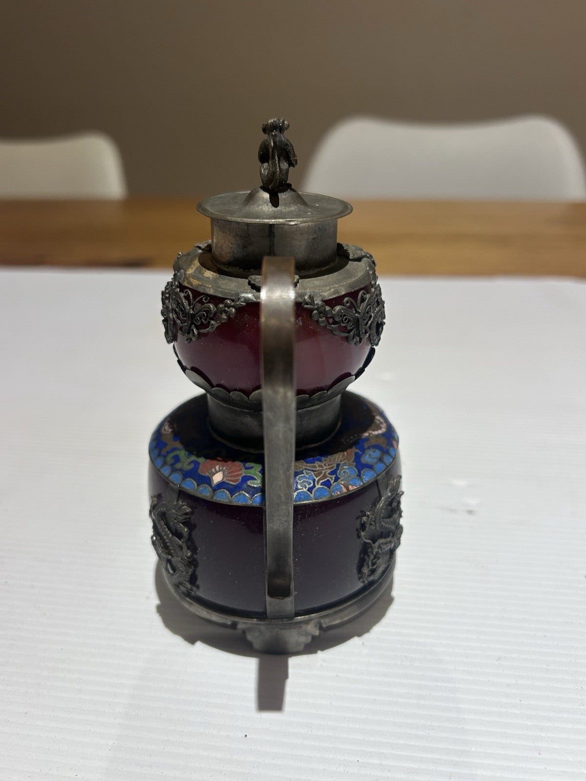 Early 20th Century Chinese Cloisonné & Enamel Teapot – Monkey Finial & Dragons