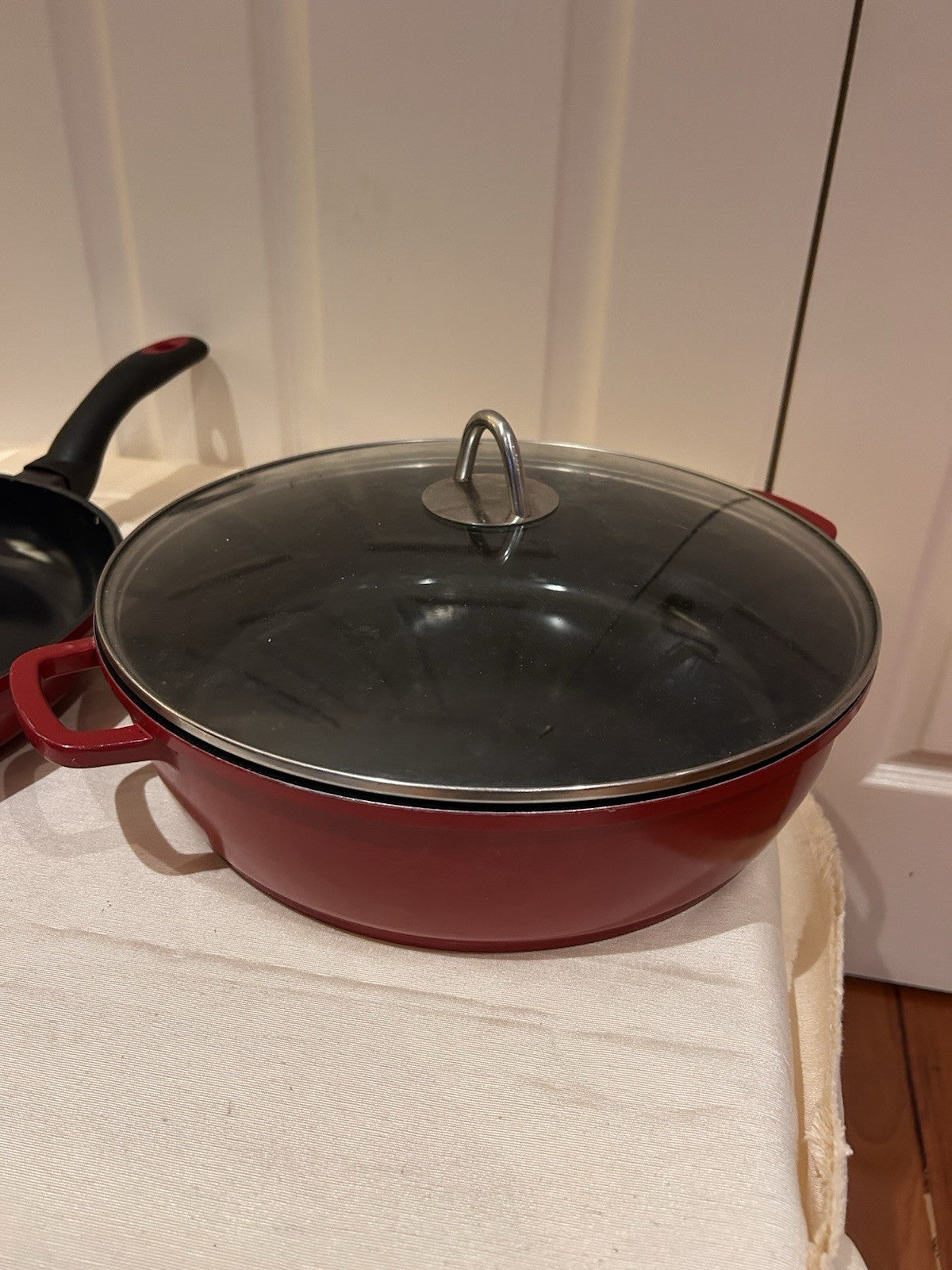 Baccarat Cast Aluminium Red Casserole w Lid & Frypan Set Non-Stick Induction