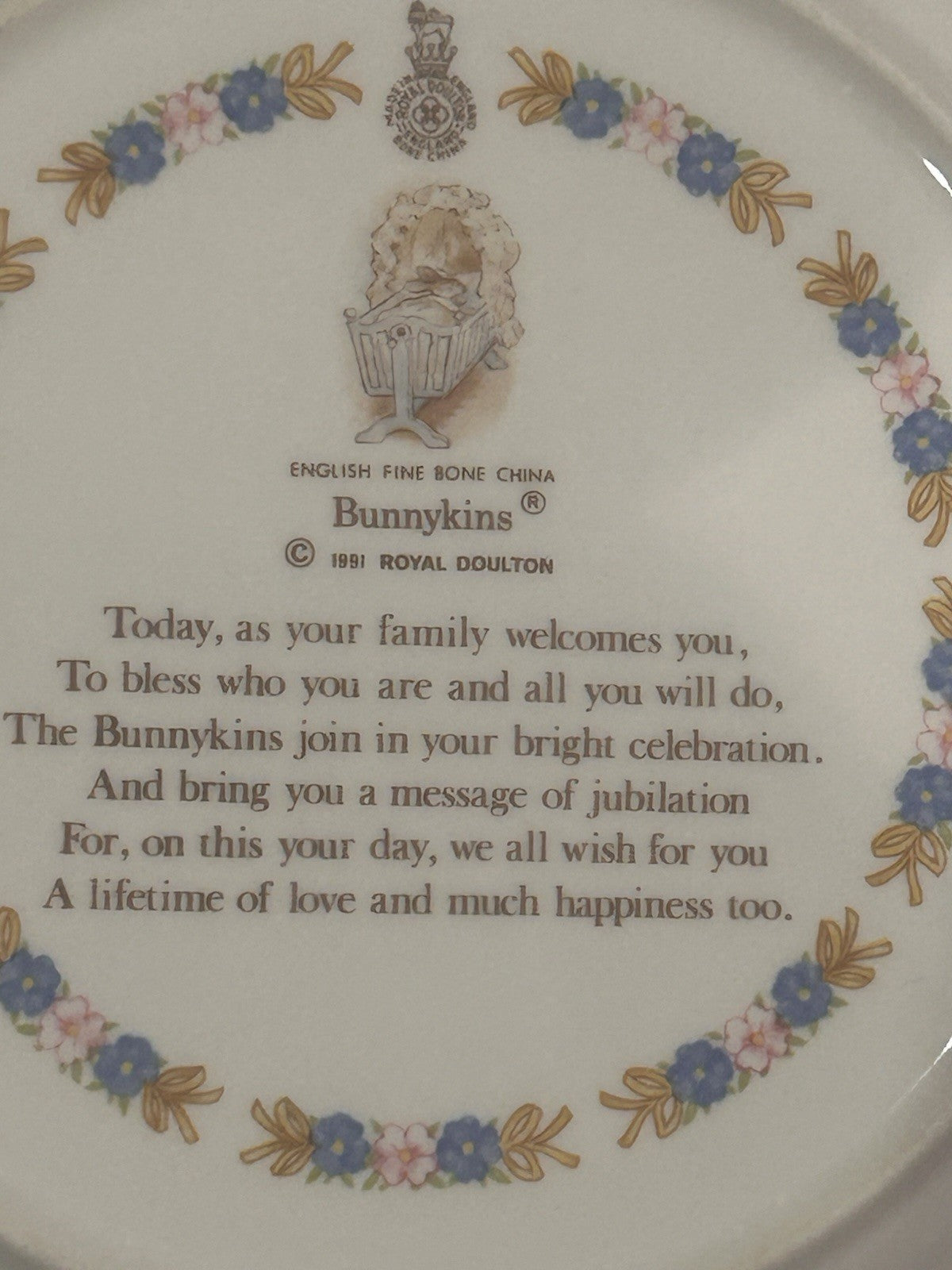Royal Doulton Bunnykins Christening Plate 1991 Fine Bone China Nursery Ware