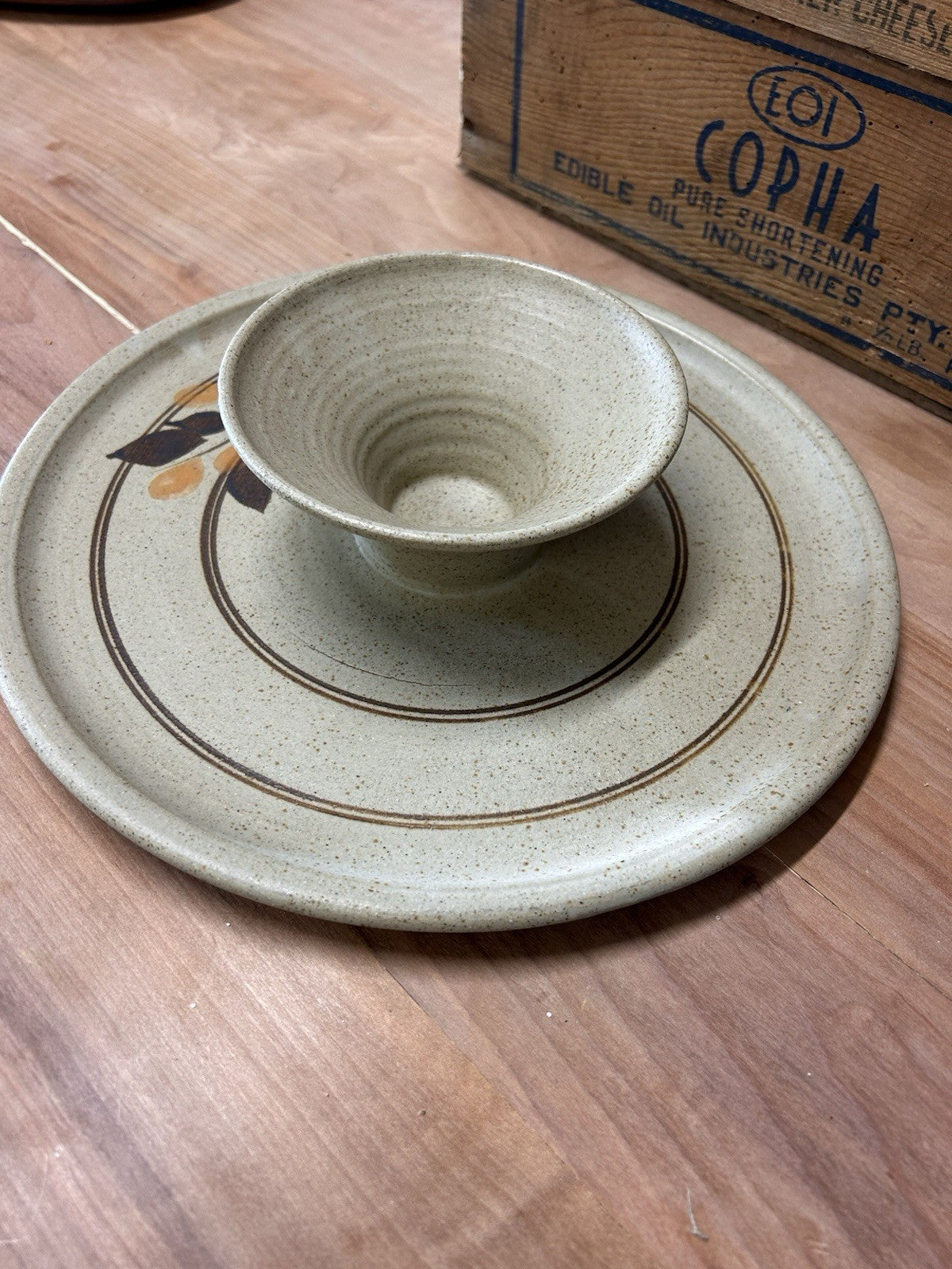 Handcrafted Australian Pottery Chip & Dip Plate Yarra Glen 27cm Vintage