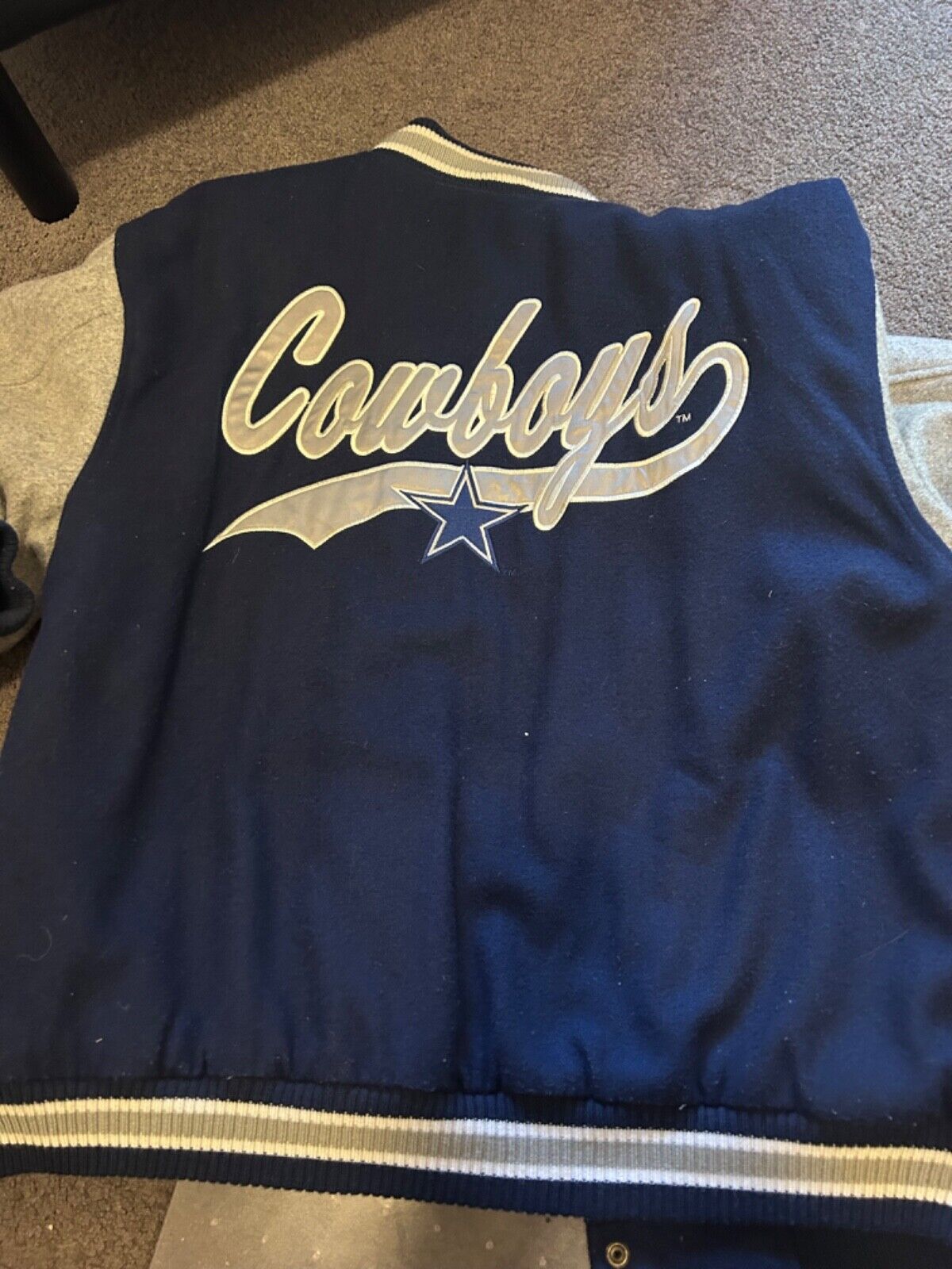 Vintage 1990s NFL Dallas Cowboys Varsity Jacket Adult XLarge Navy/Grey Wool
