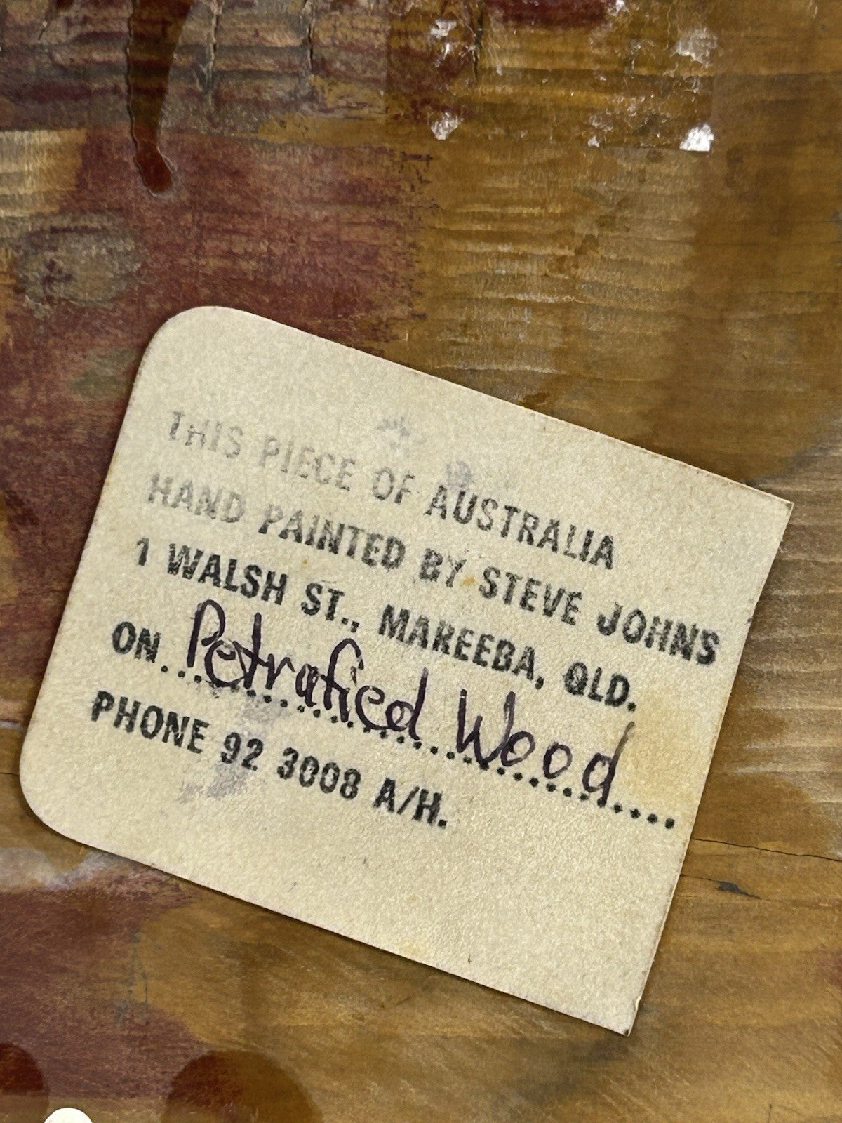 Steve Johns Hand Painted Petrified Wood Art Mareeba QLD Outback Scene