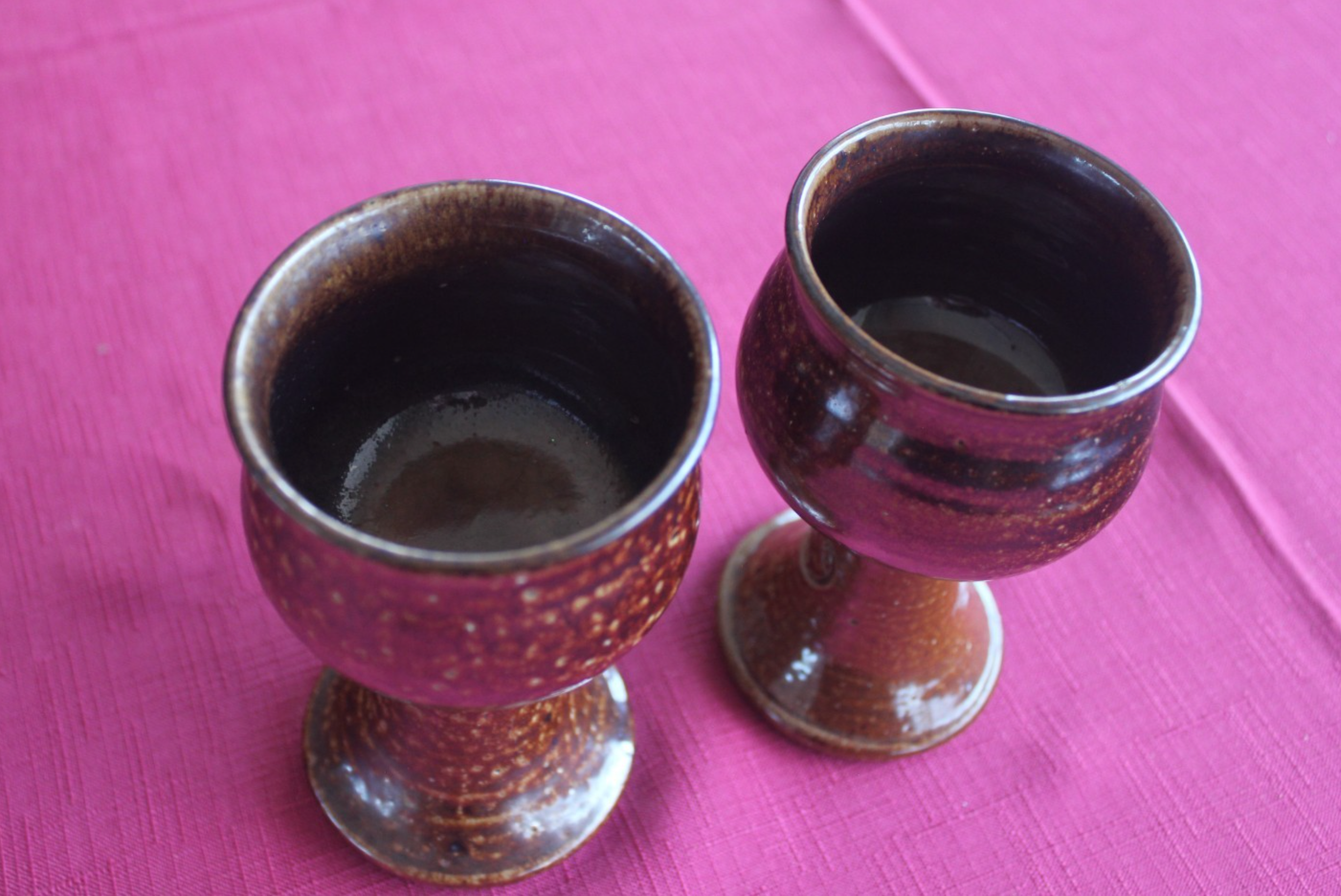 Bendigo Pottery Vintage wine Set – Carafe & 2 Goblets (Brown Glaze)