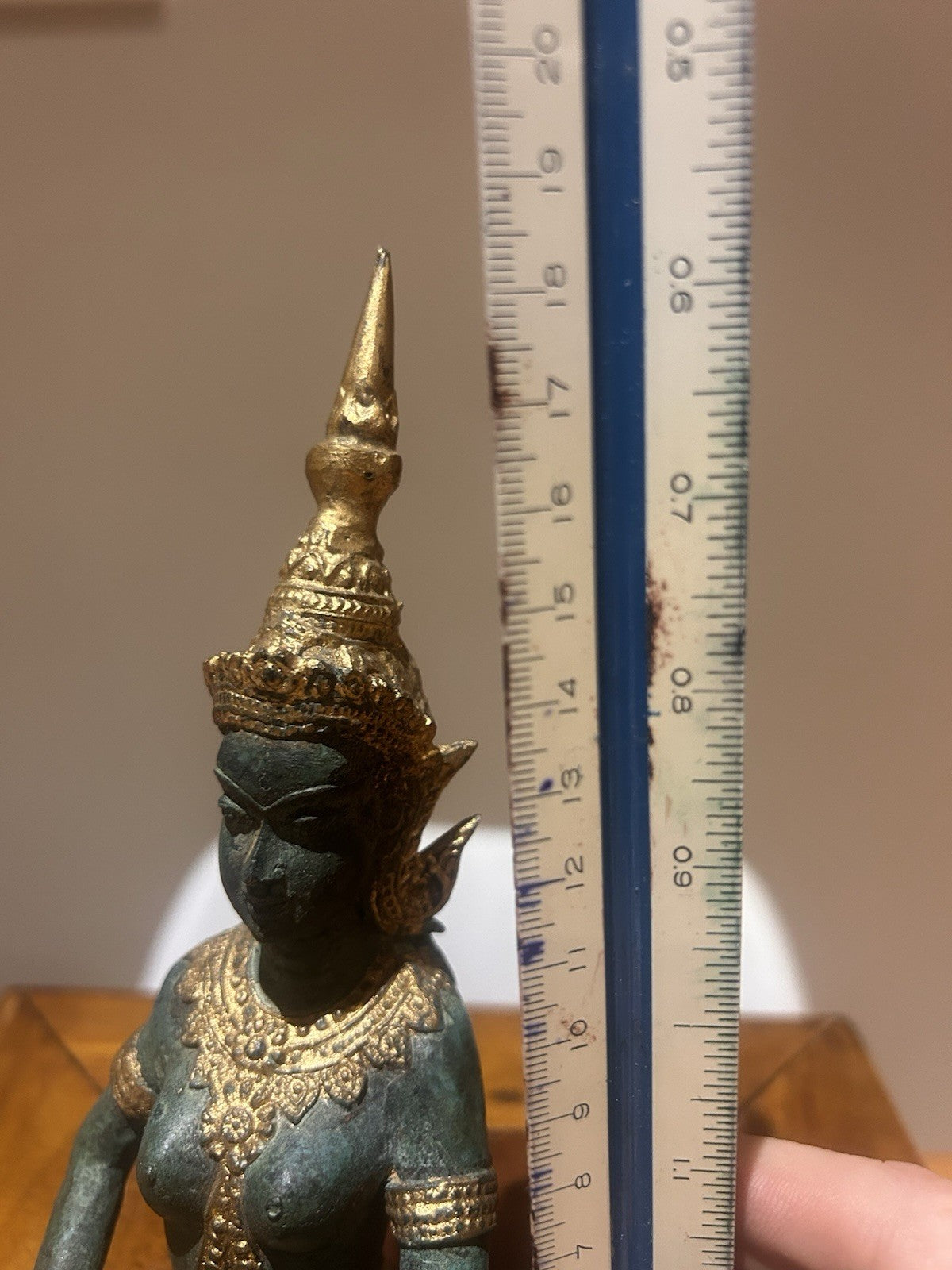 Thai Apsara Bronze Statue Vintage Celestial Musician Gilt Patina 680g