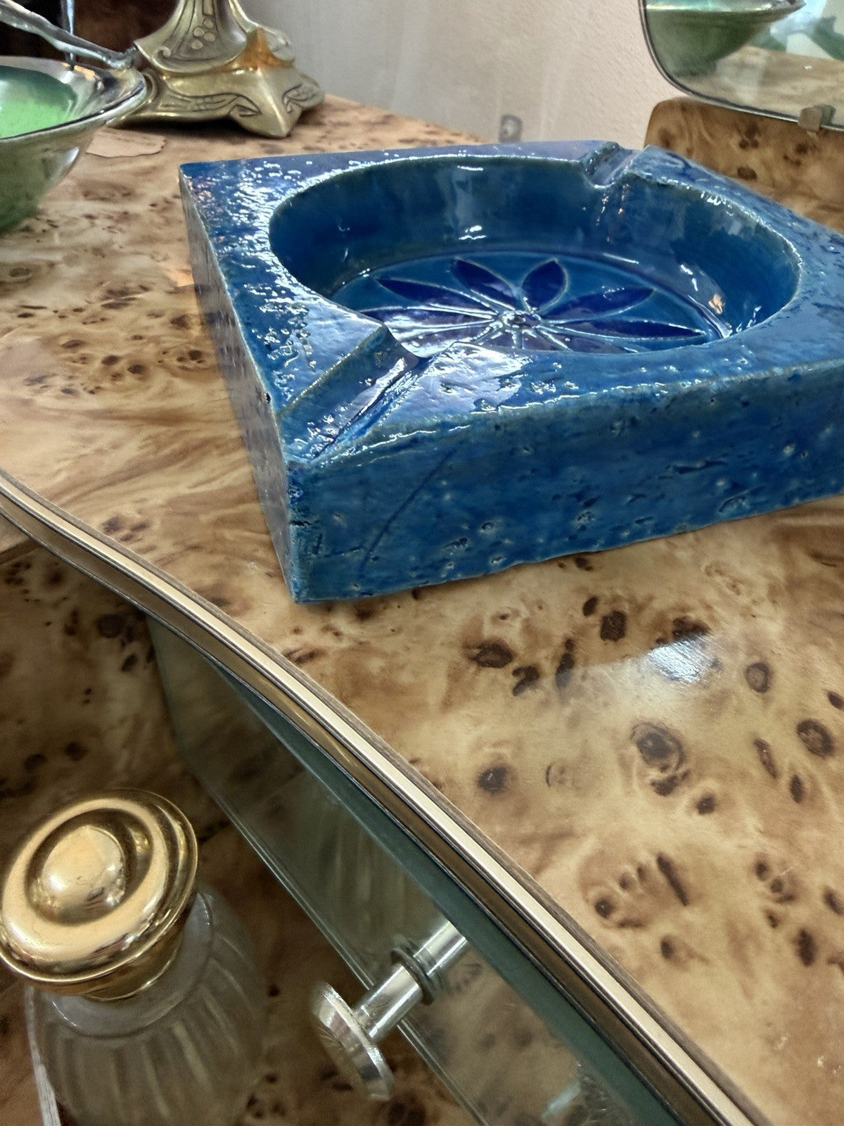 Bitossi Rimini Blu Ashtray Aldo Londi Italy Mid Century Modern Ceramic Blue