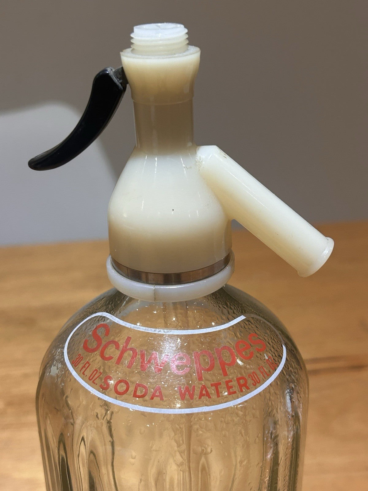 Pair of Schweppes Soda Siphons 1950s Bakelite Tops Cream & Black Levers