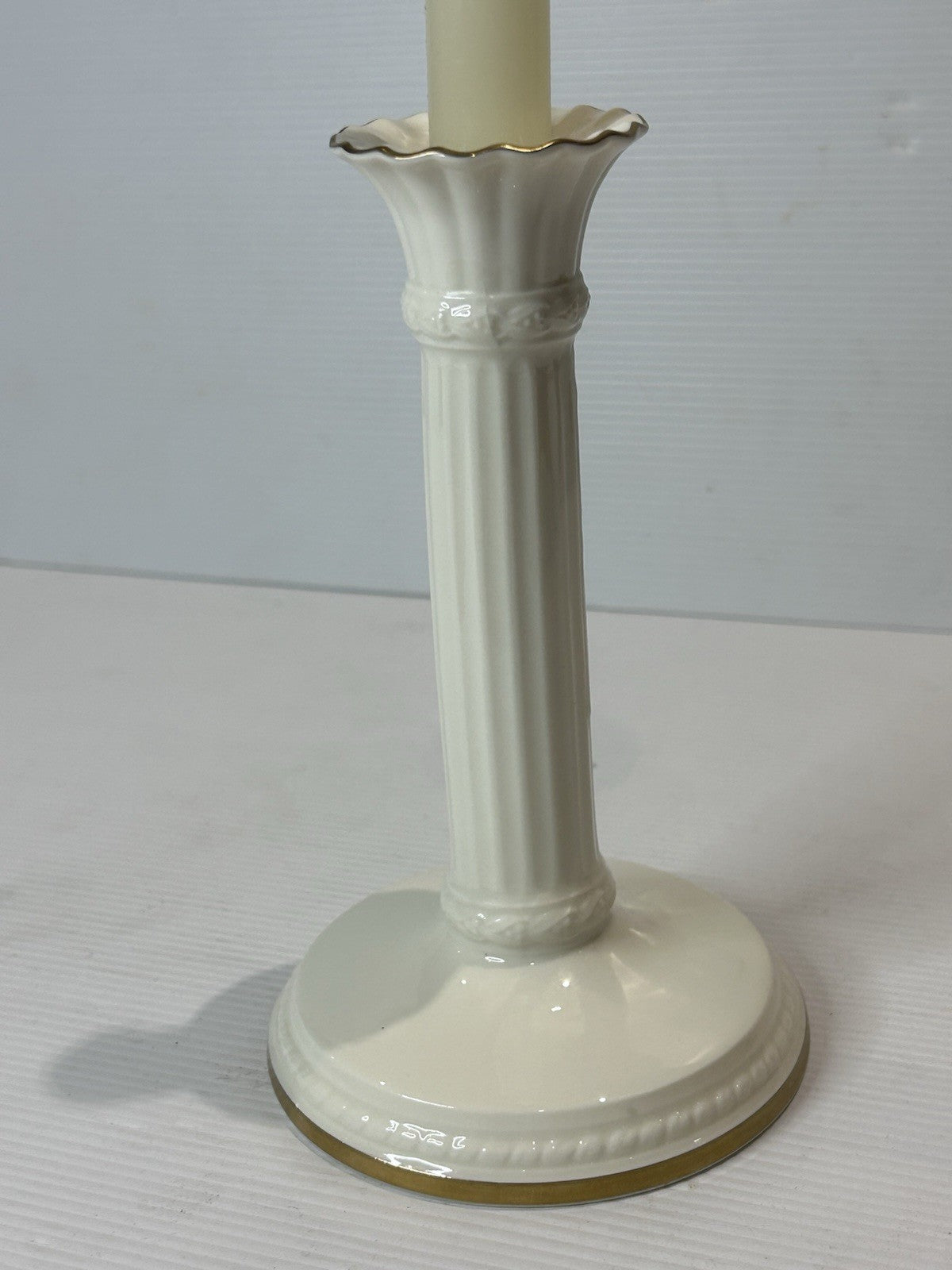 Mikasa Ivory Bone China Candle Holder B2001 Japan 24K Gold Trim 18cm