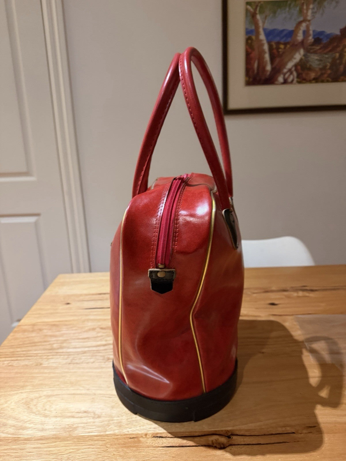 Vintage TOSCA Red Travel Bag Bowling Bag Retro Australian Luggage c1970s
