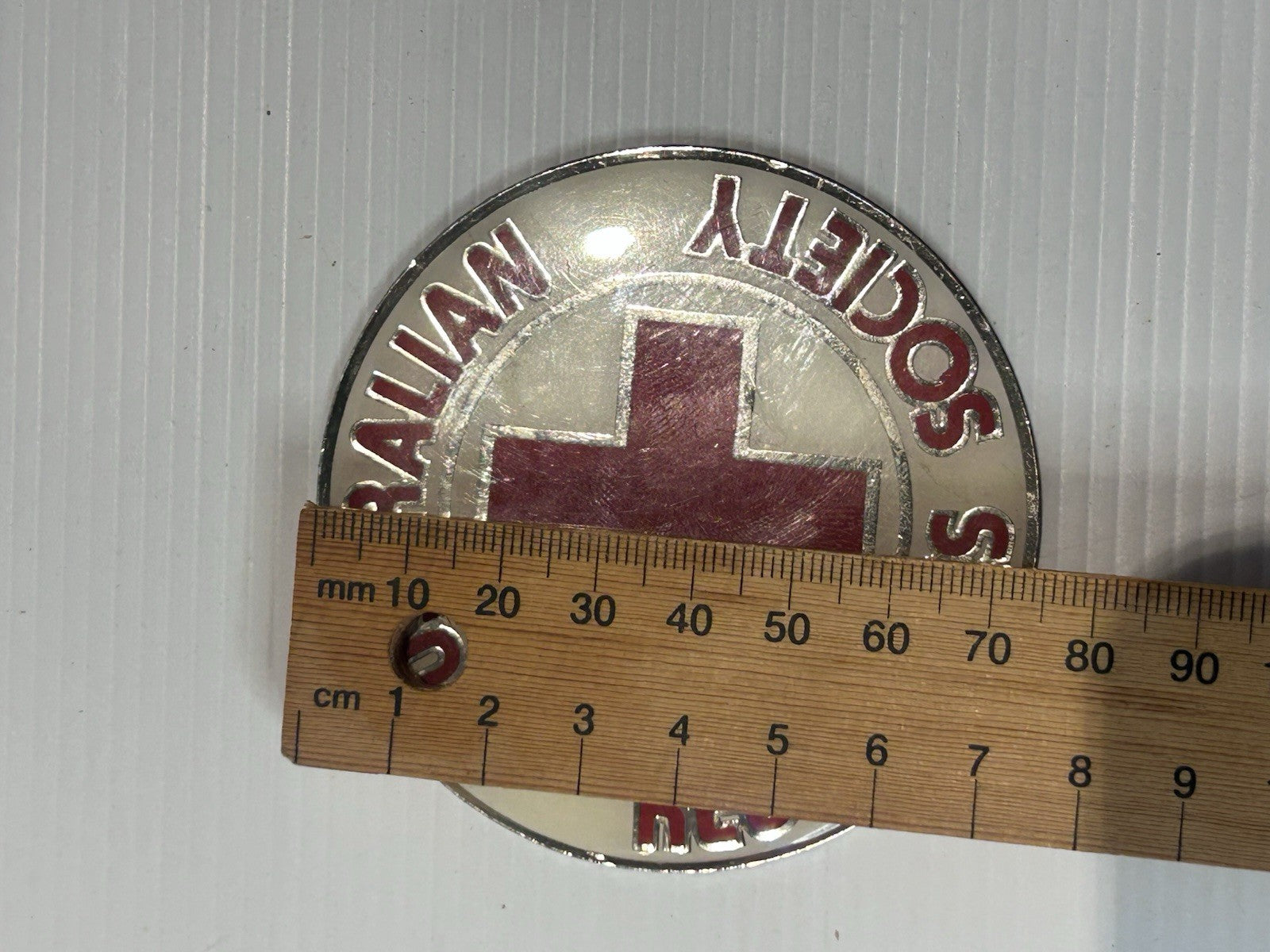 Vintage Australian Red Cross Society Enamel Emblem Badge 7.5cm Metal