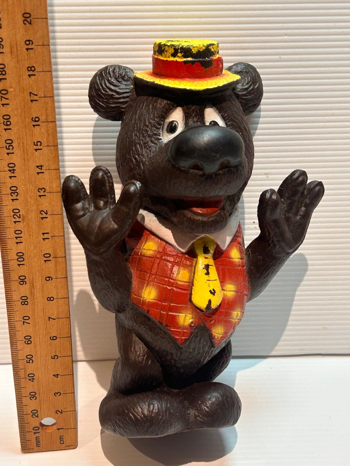 Vintage Humphrey B Bear Rubber Figurine 15cm Red Vest Hat Australian TV Icon