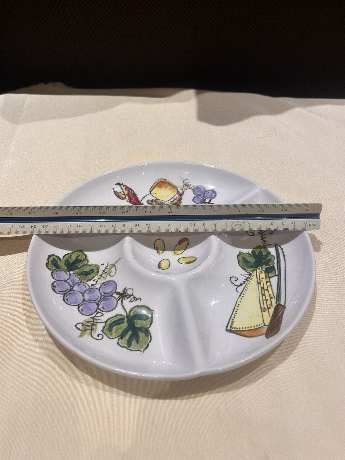 Vintage Japanese Stoneware Divided Serving Dish Lobster Grape Cheese 24cm