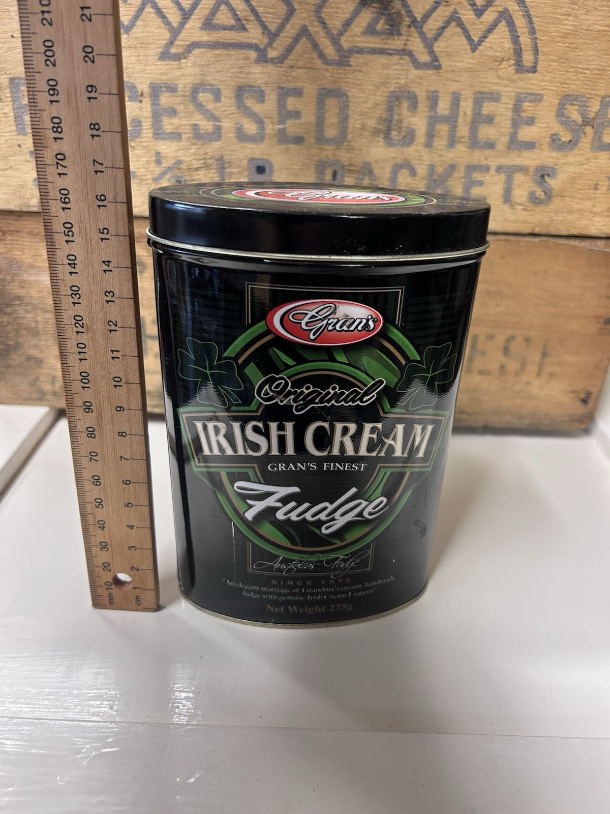 Gran’s Irish Cream Fudge Tin 275g Empty Vintage 2005 Black Green Collectible