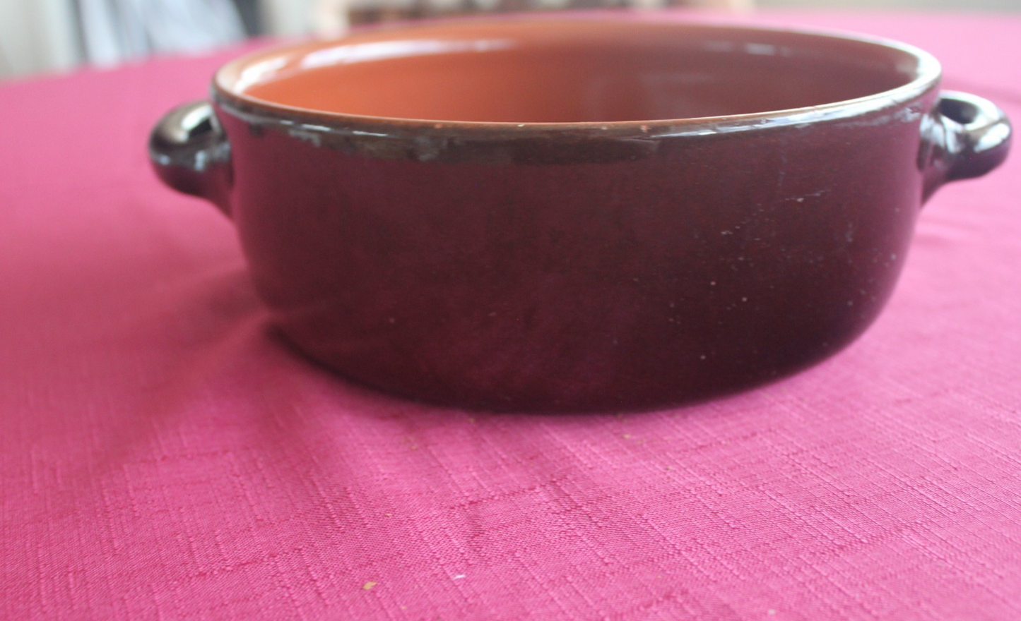 Vintage Brown Glazed Stoneware Casserole / Oven Dish with Handles