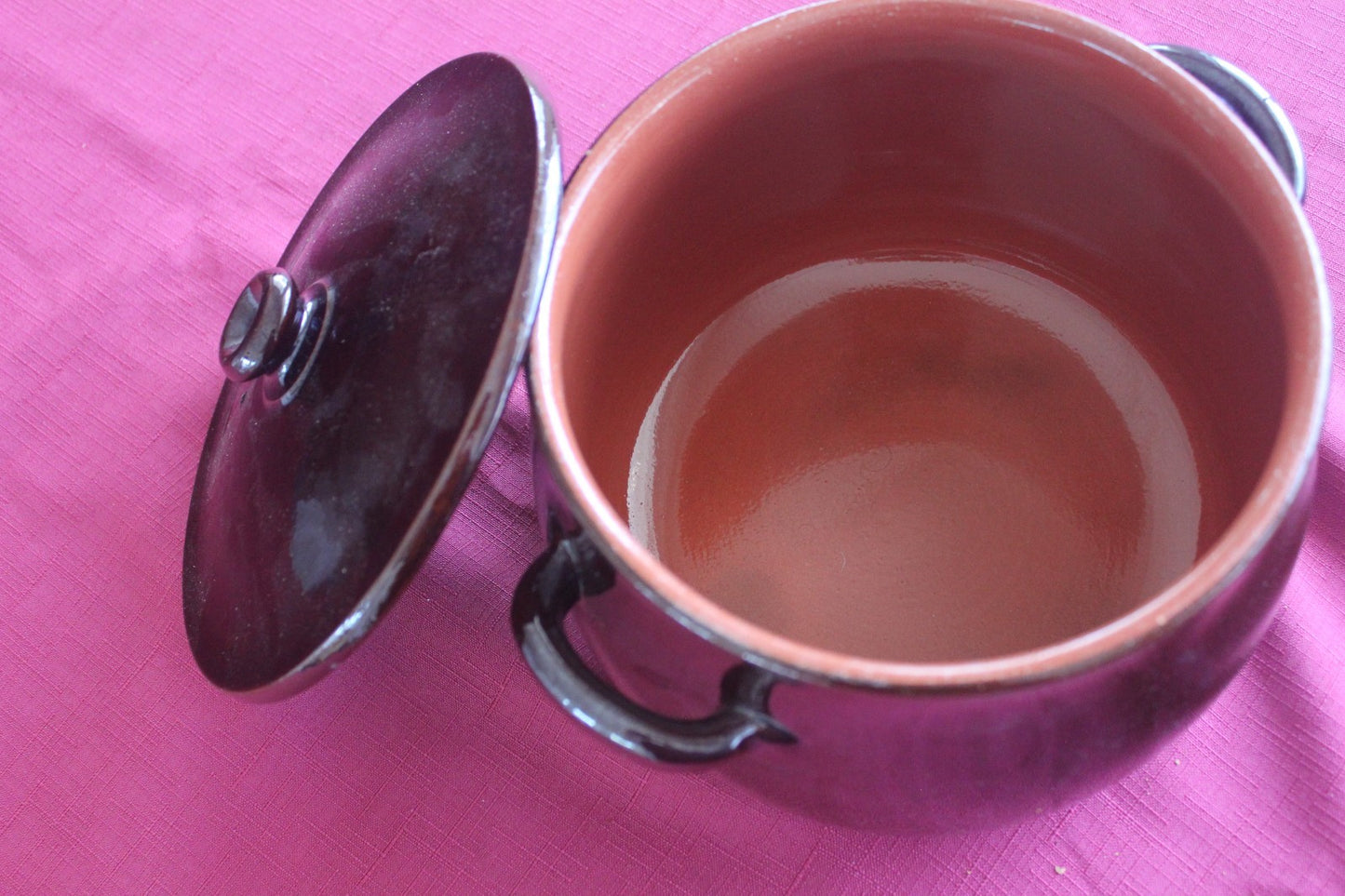 Vintage Brown Stoneware Lidded Casserole Pot with Handles – Rustic Kitchenware