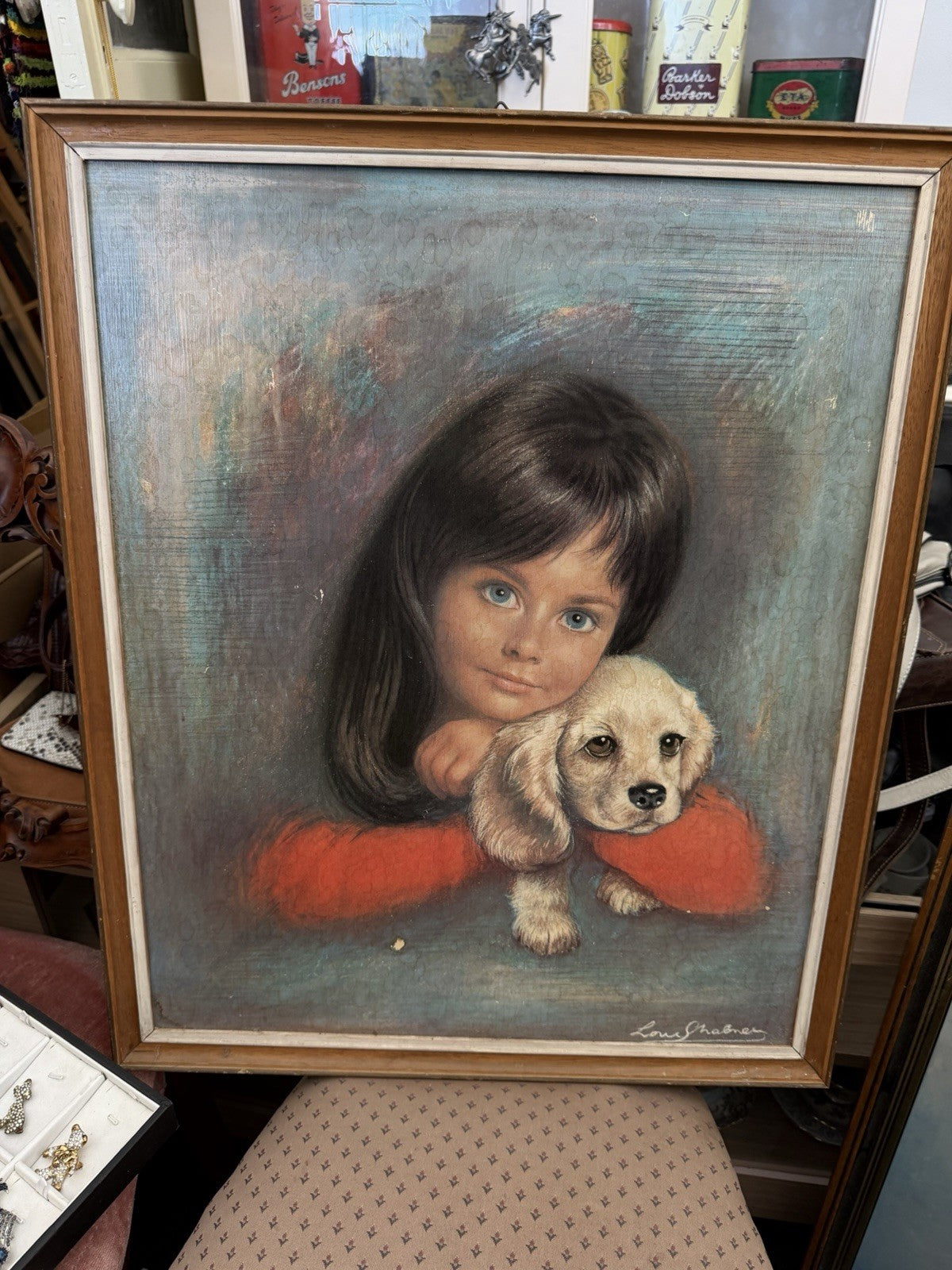 1960's Kitsch "Puppy Love" Louis Shabner 1917-1981 Framed Print 
