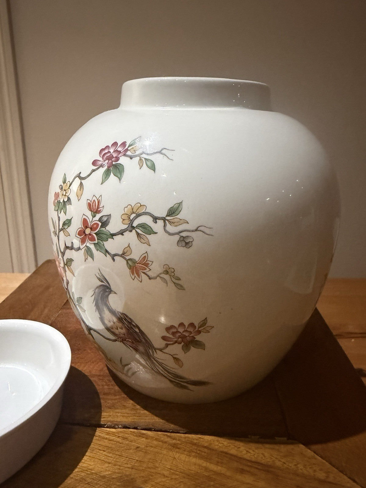 Burleigh Ironstone Ginger Jar & Lid Oriental Bird Floral Staffordshire England