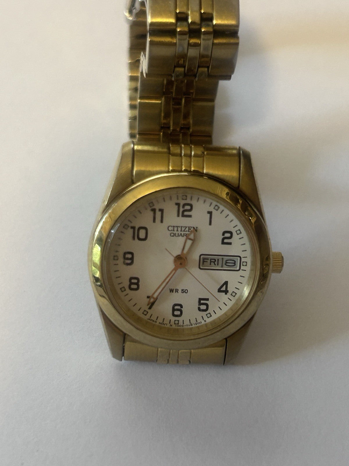 Citizen Quartz WR50 Gold Tone Women’s Watch Day Date New Battery Japan