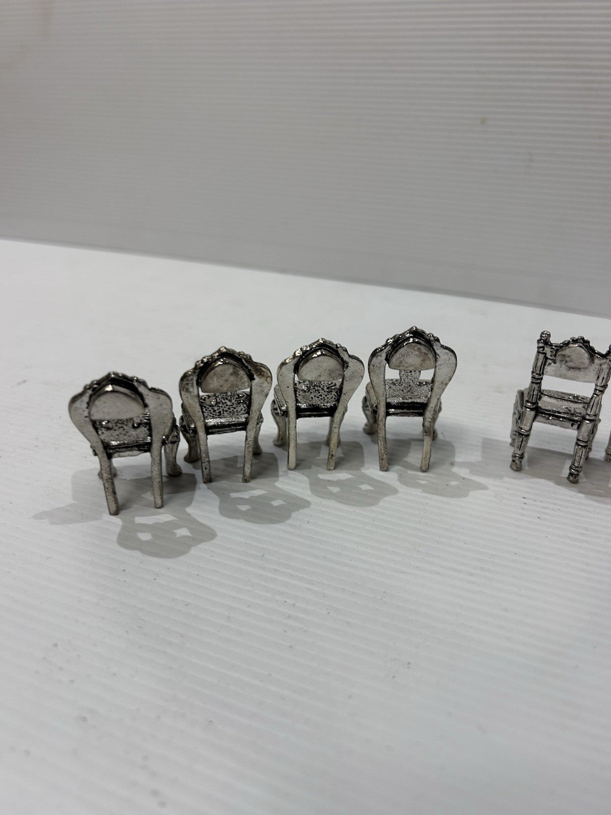 Miniature Pewter Chairs Set of 15 Vintage Dollhouse Furniture China Made