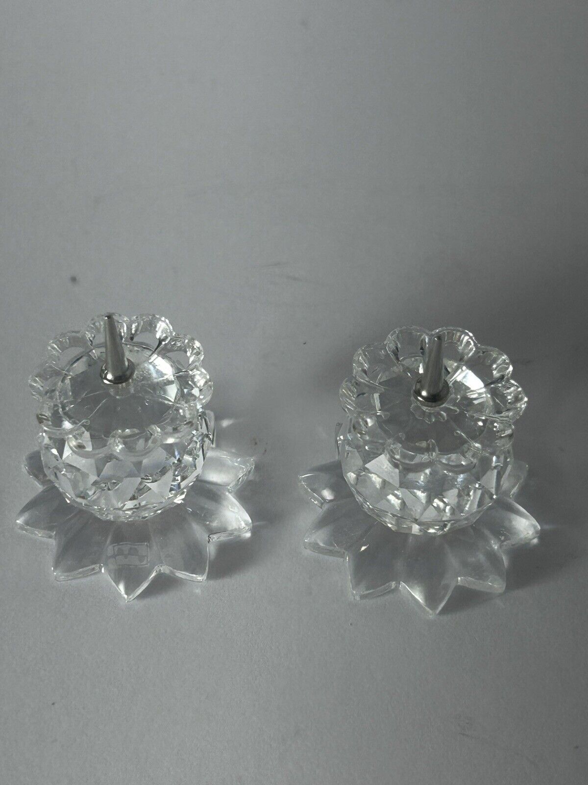 PAIR (2) Swarovski Crystal Mini Stick Pin Footed Candle Holders 2 Cm Approx