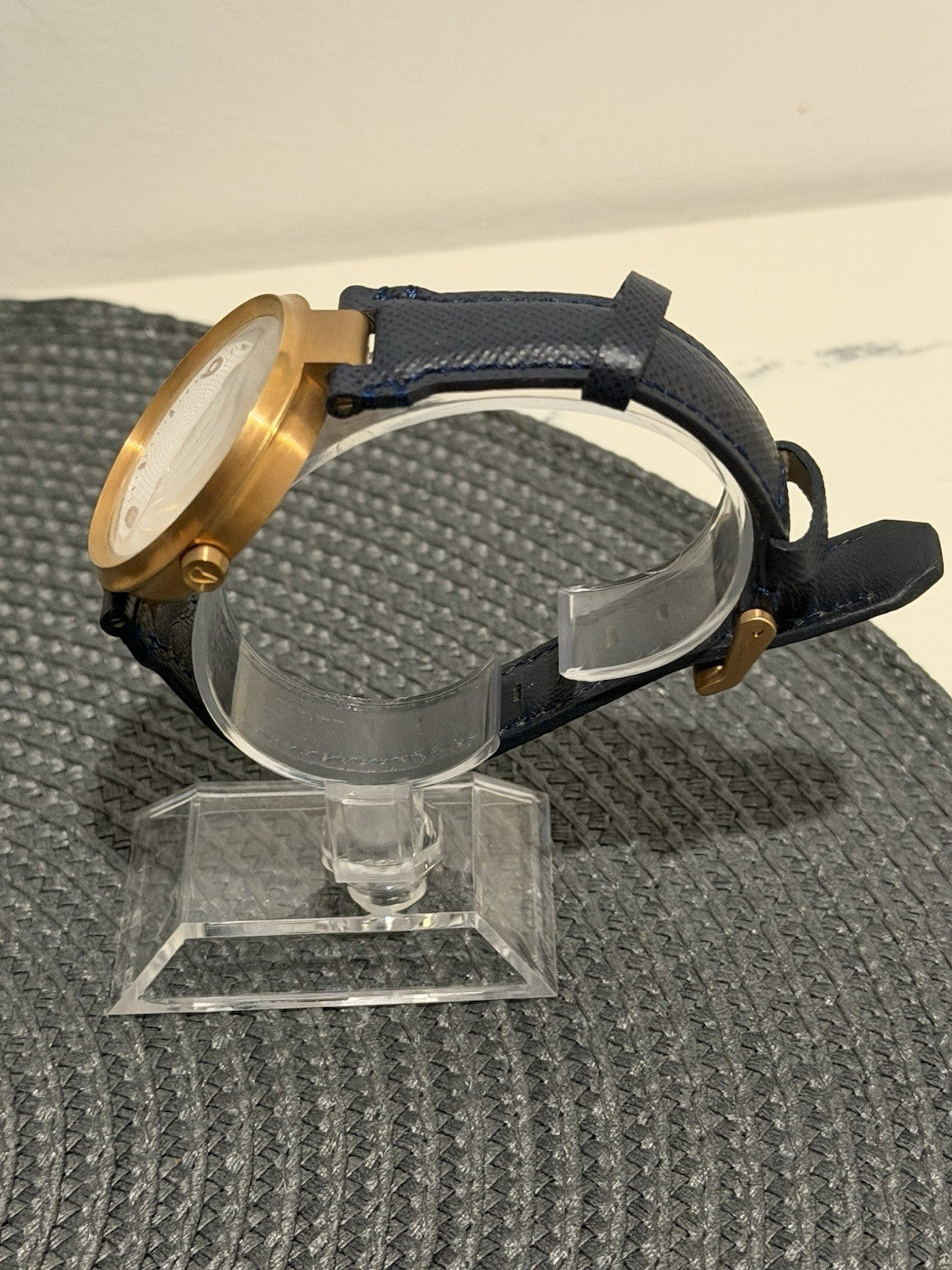 Nixon The Chameleon Gold Tone Blue Leather Quartz Watch Japan Movt 50m