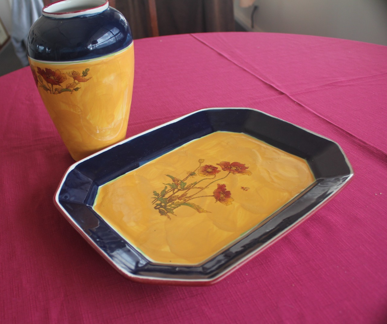 Australian Pottery “Wild Poppy” Vase & Platter Set – Robert Gordon