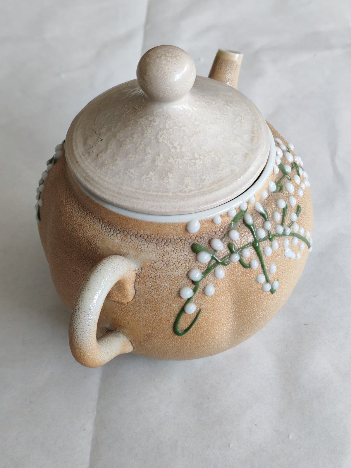Vintage Studio Pottery Teapot – Textured Stoneware with Raised Floral Motif