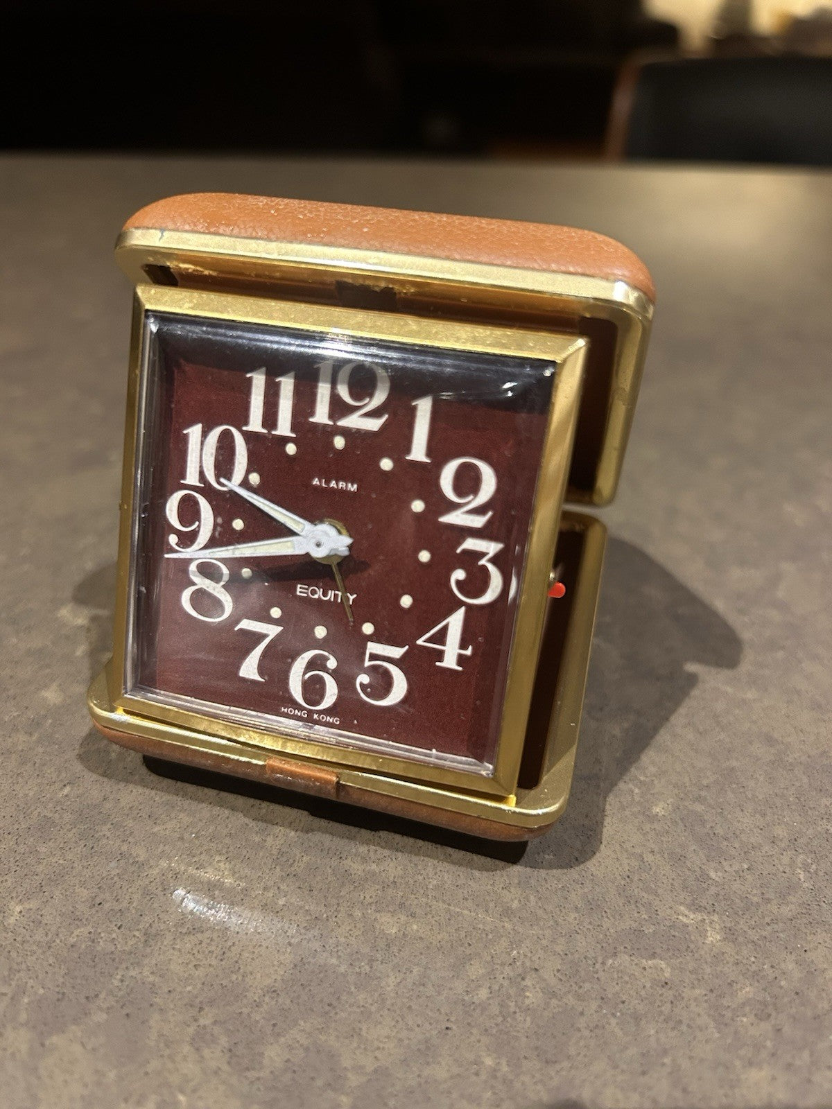 Vintage Equity Travel Alarm Clock Hong Kong Folding Case Working Retro