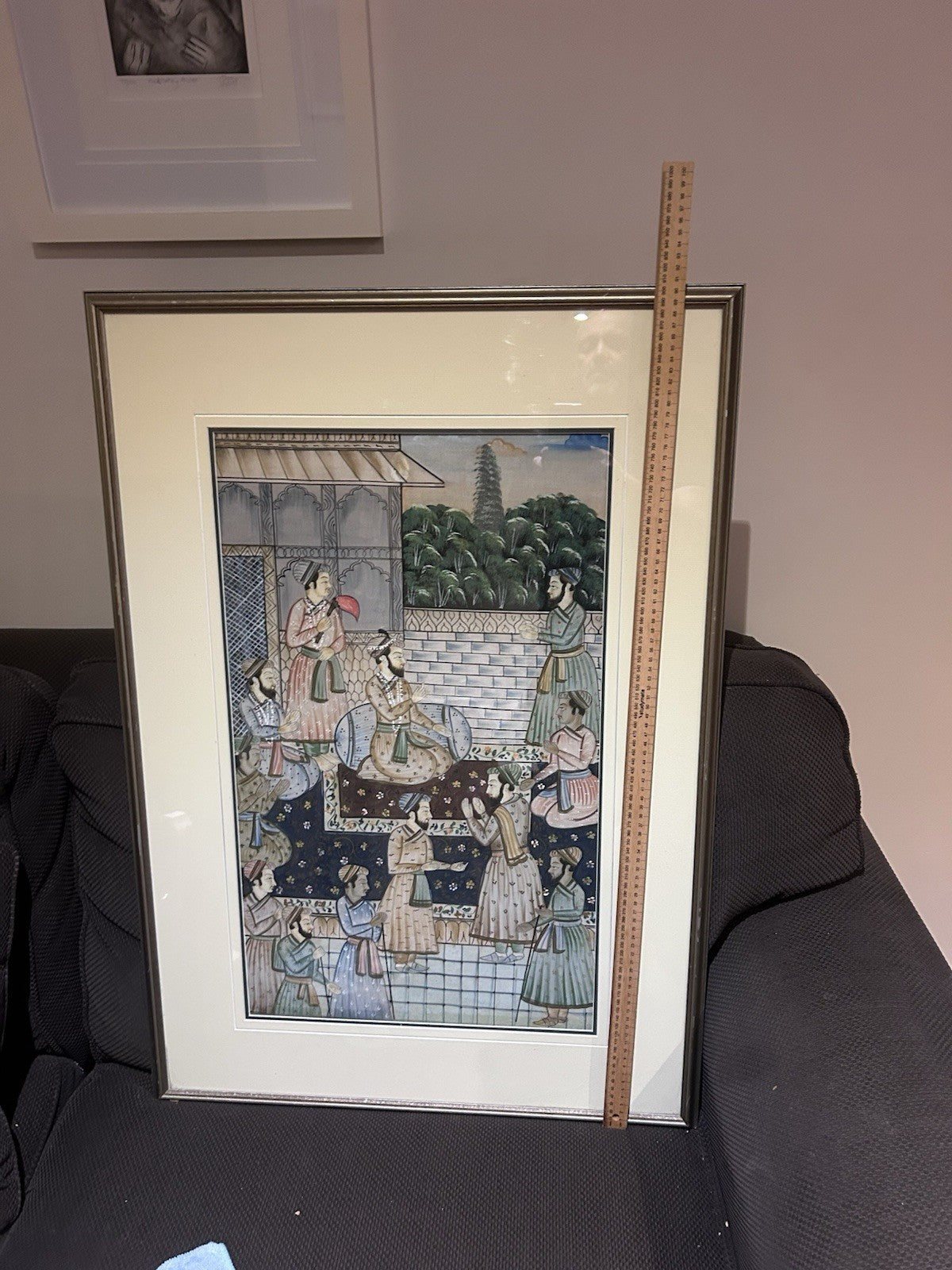 Hand-Painted Mughal Court Scene, Gold & Silver, Framed 91x64cm c.1970s
