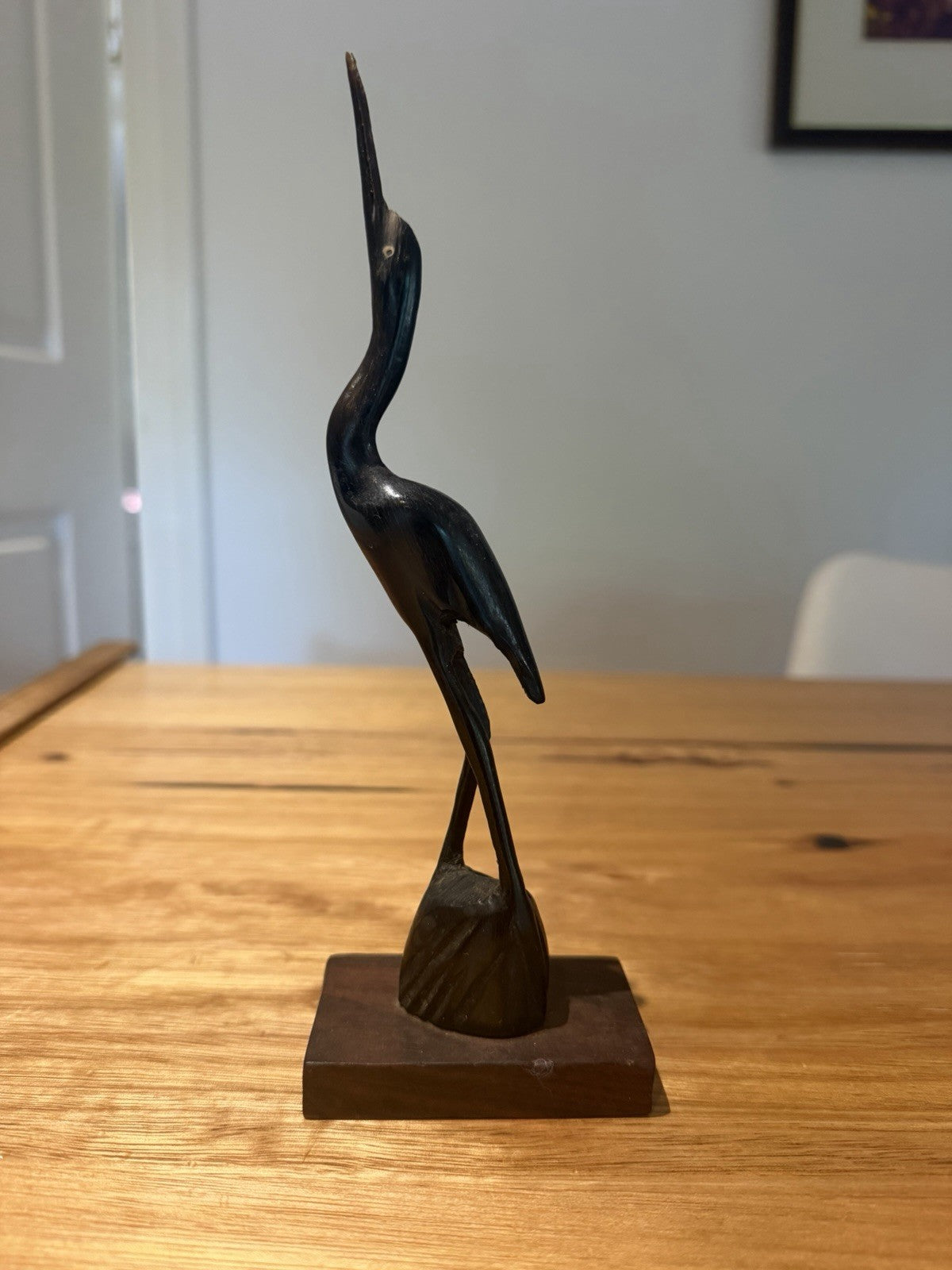 Vintage Hand Carved Wooden Heron Crane Bird Sculpture MCM Folk Art 20cm