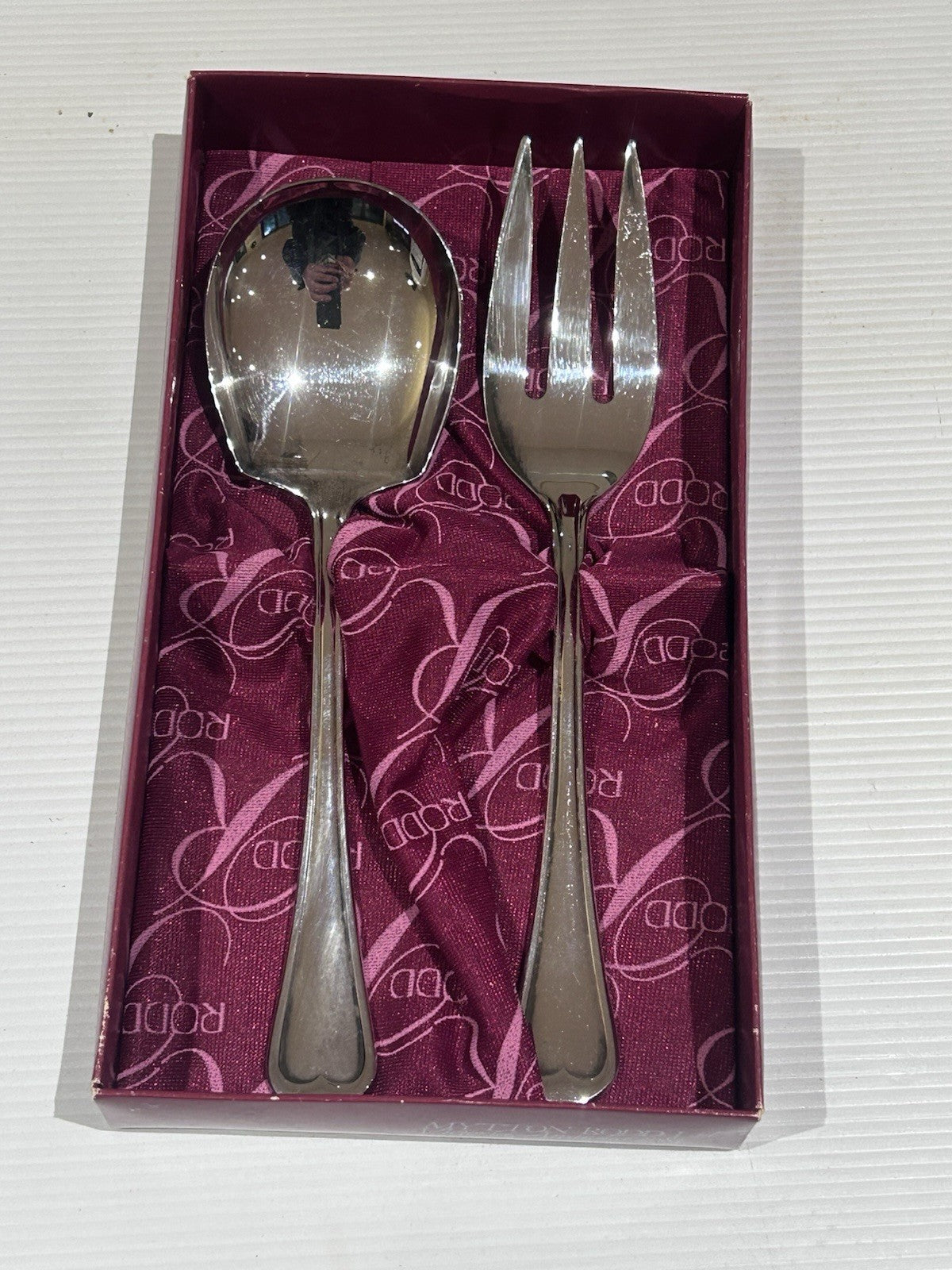 RODD Silver Plate Salad Serving Set Fork & Spoon Boxed c1970s–80s