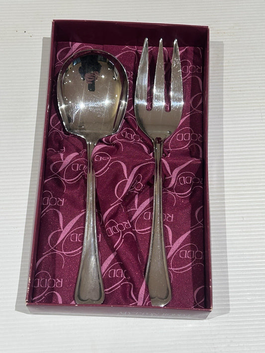 RODD Silver Plate Salad Serving Set Fork & Spoon Boxed c1970s–80s