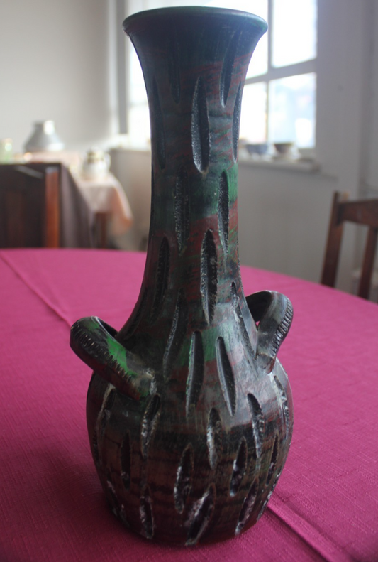 Vintage Spanish Studio Pottery Vase Brutalist Fat Lava Style c1960s