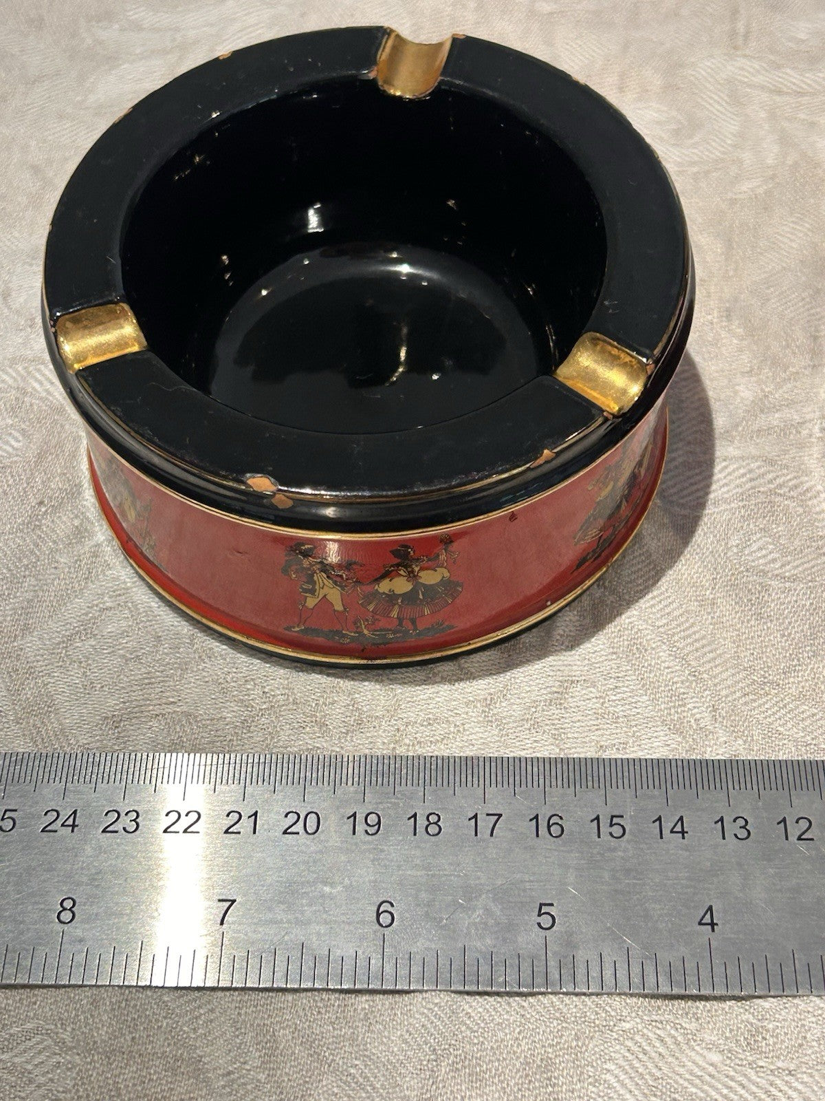 Vintage Italian Ceramiche Fiorentine Ashtrays Pair Red Black Gold c1950s 