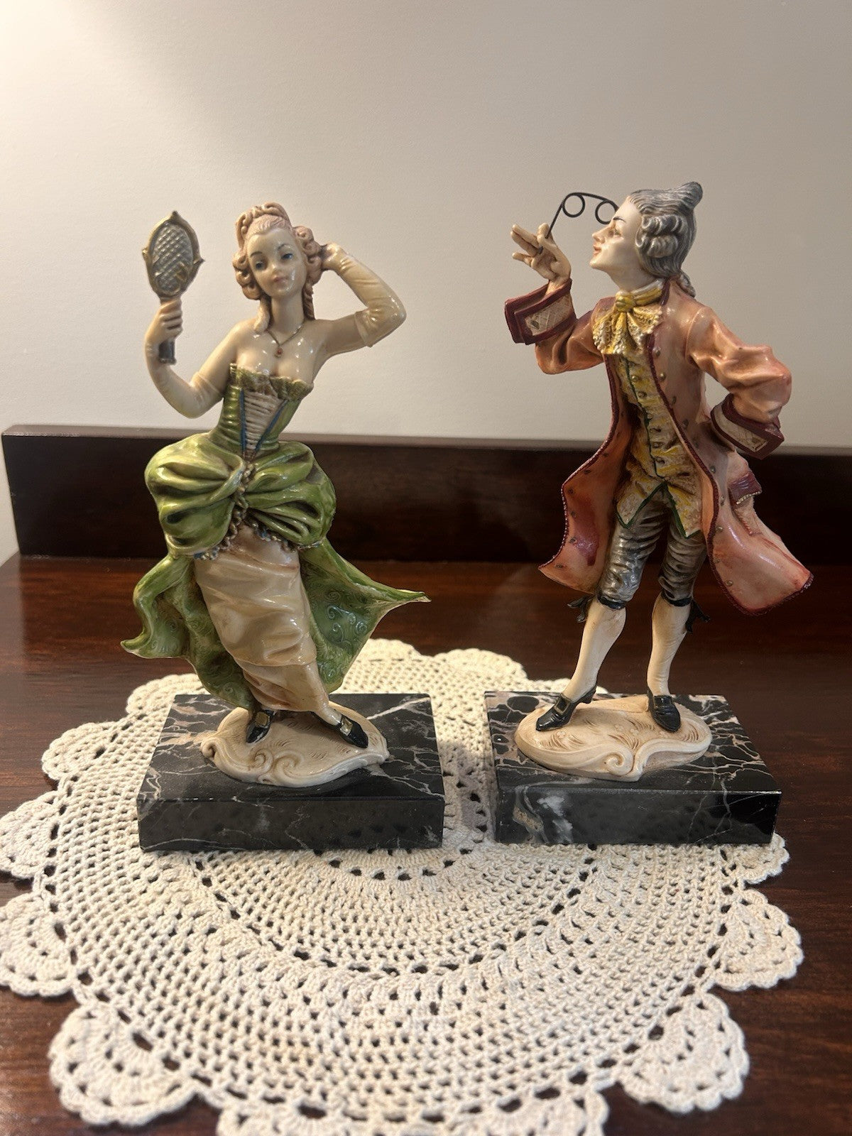 A Pair of Italian Depose Italy Figurines on Carrara Marble